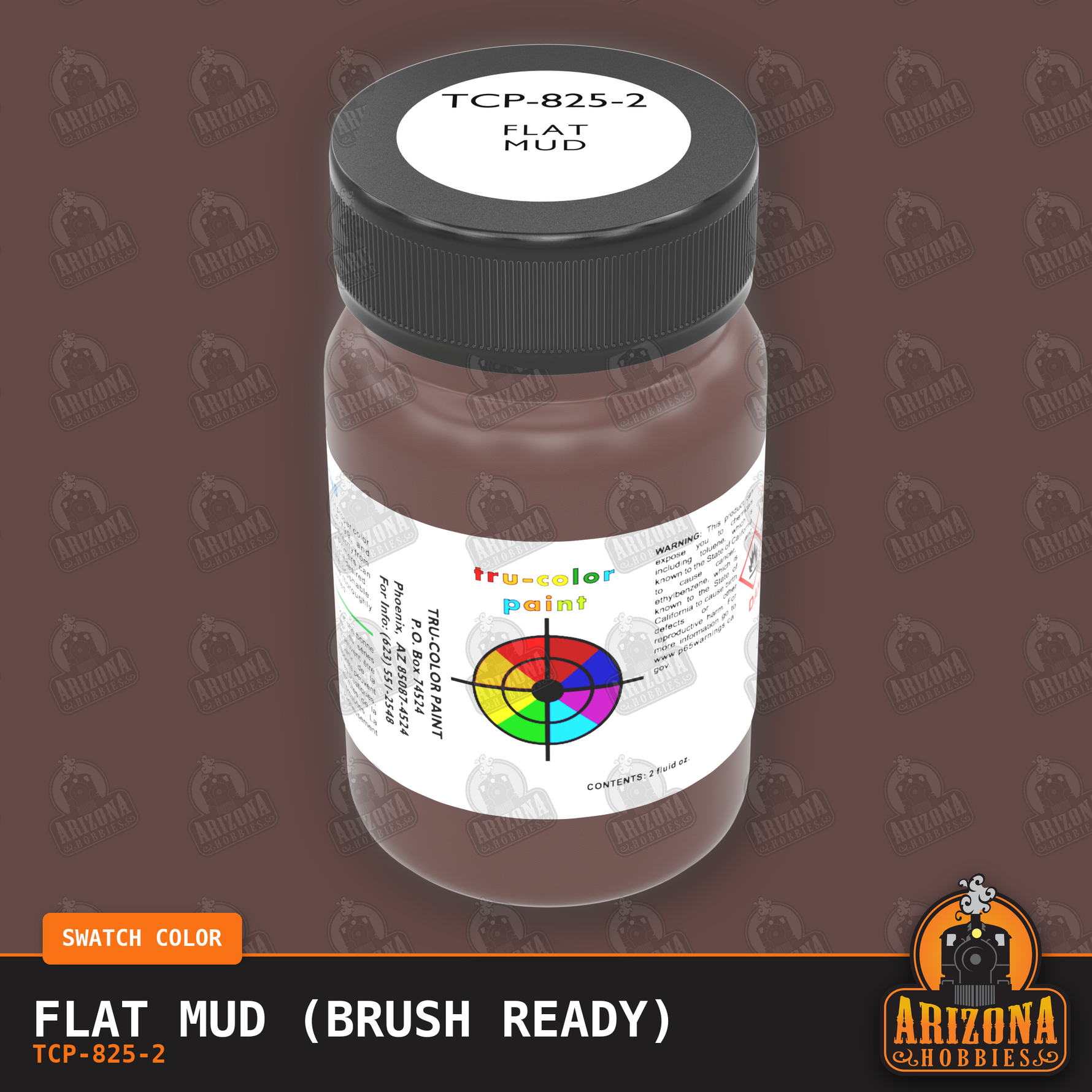 Flat MUD 2-oz bottle (Paint brush) Tru-Color Paint SPECIAL ORDER ONLY-with color swatch-Arizona Hobbies