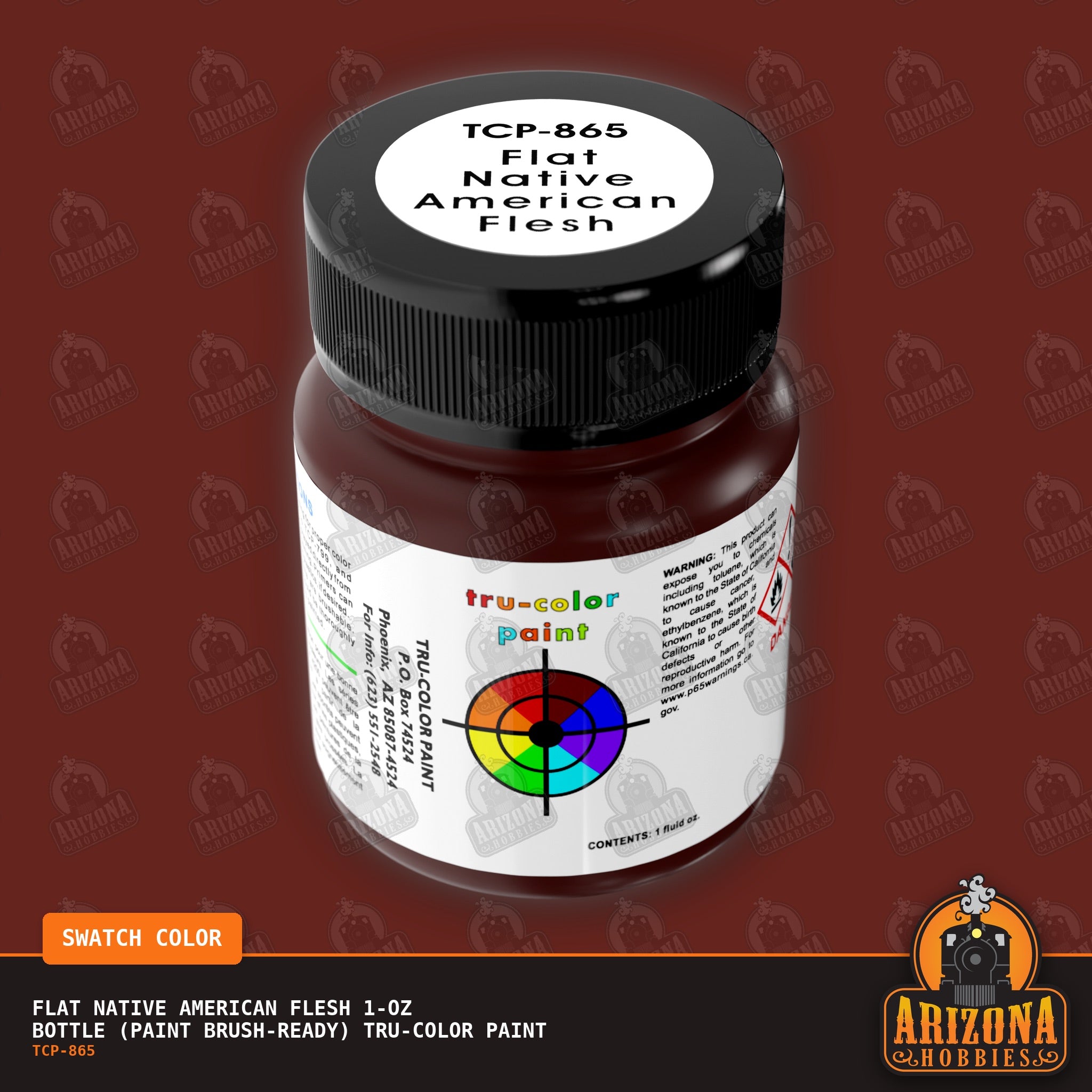 Flat NATIVE AMERICAN FLESH 1-oz bottle (Paint brush) Tru-Color Paint-with color swatch-Arizona Hobbies