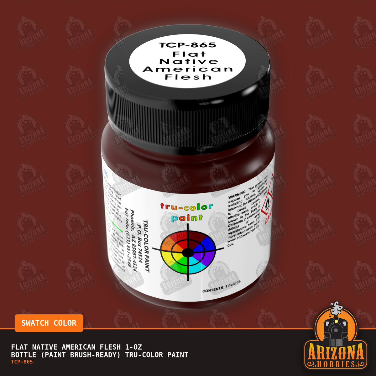 Flat NATIVE AMERICAN FLESH 1-oz bottle (Paint brush) Tru-Color Paint-with color swatch-Arizona Hobbies