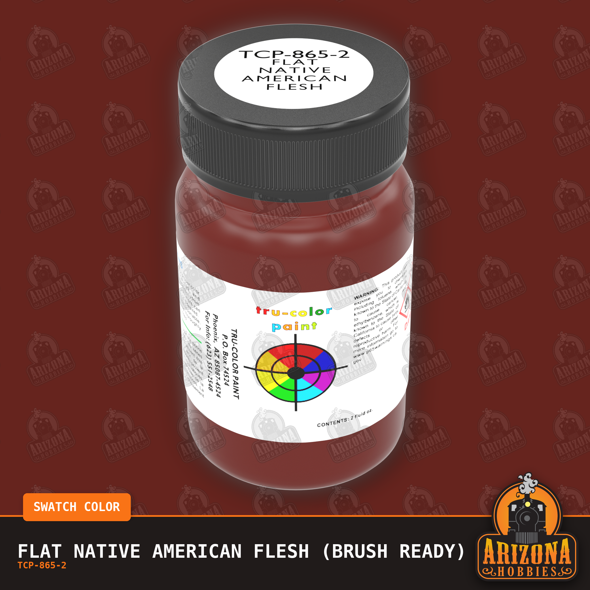 Flat NATIVE AMERICAN FLESH 2-oz bottle (Paint brush) Tru-Color Paint SPECIAL ORDER ONLY-with color swatch-Arizona Hobbies