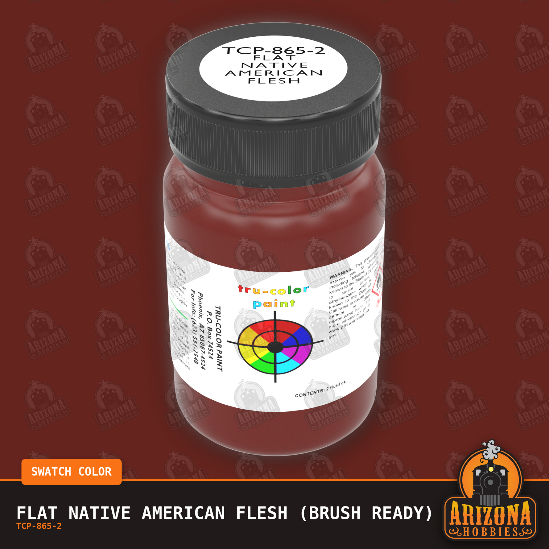 Flat NATIVE AMERICAN FLESH 2-oz bottle (Paint brush) Tru-Color Paint SPECIAL ORDER ONLY-with color swatch-Arizona Hobbies