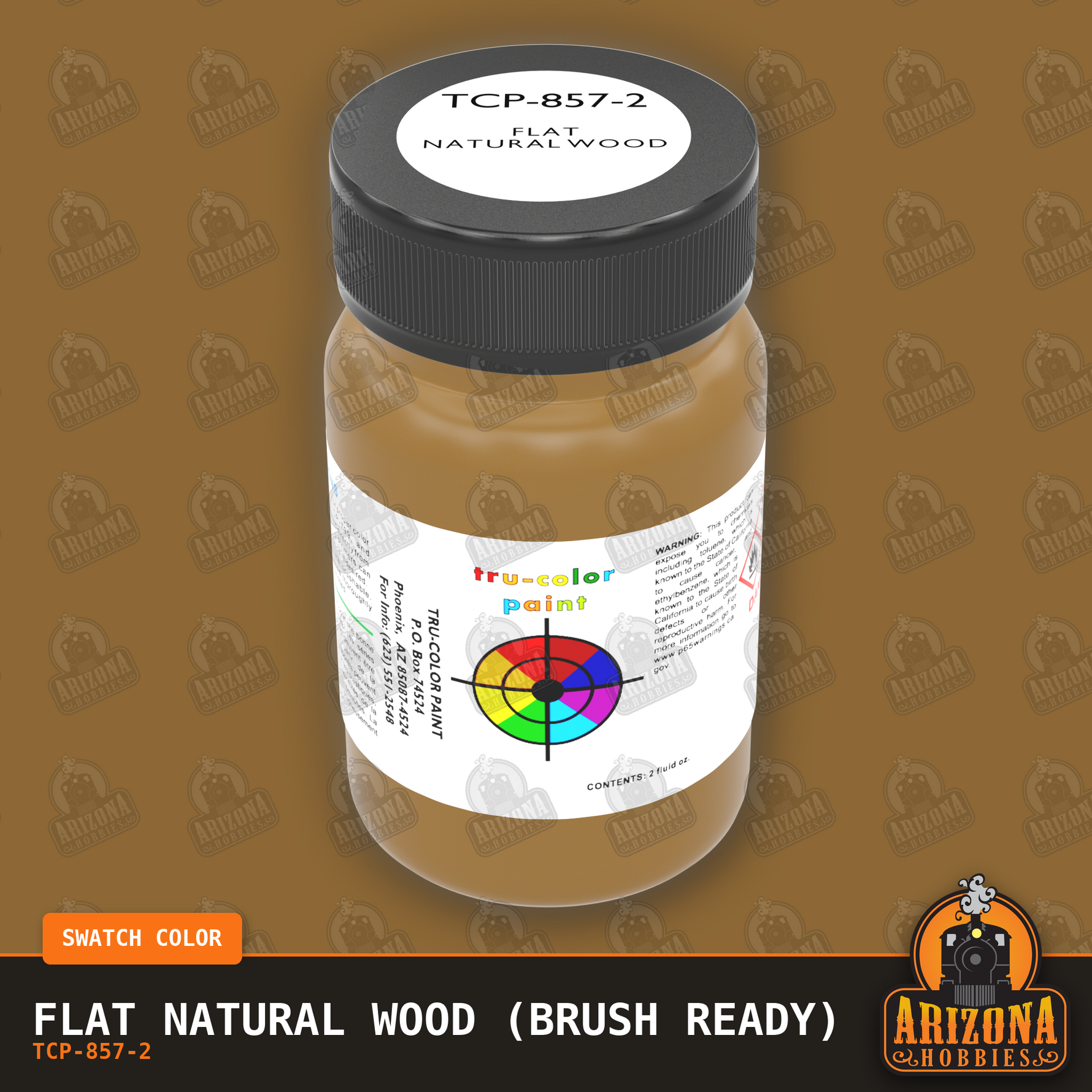 Flat NATURAL WOOD 2-oz bottle (Paint brush) Tru-Color Paint SPECIAL ORDER ONLY-with color swatch-Arizona Hobbies