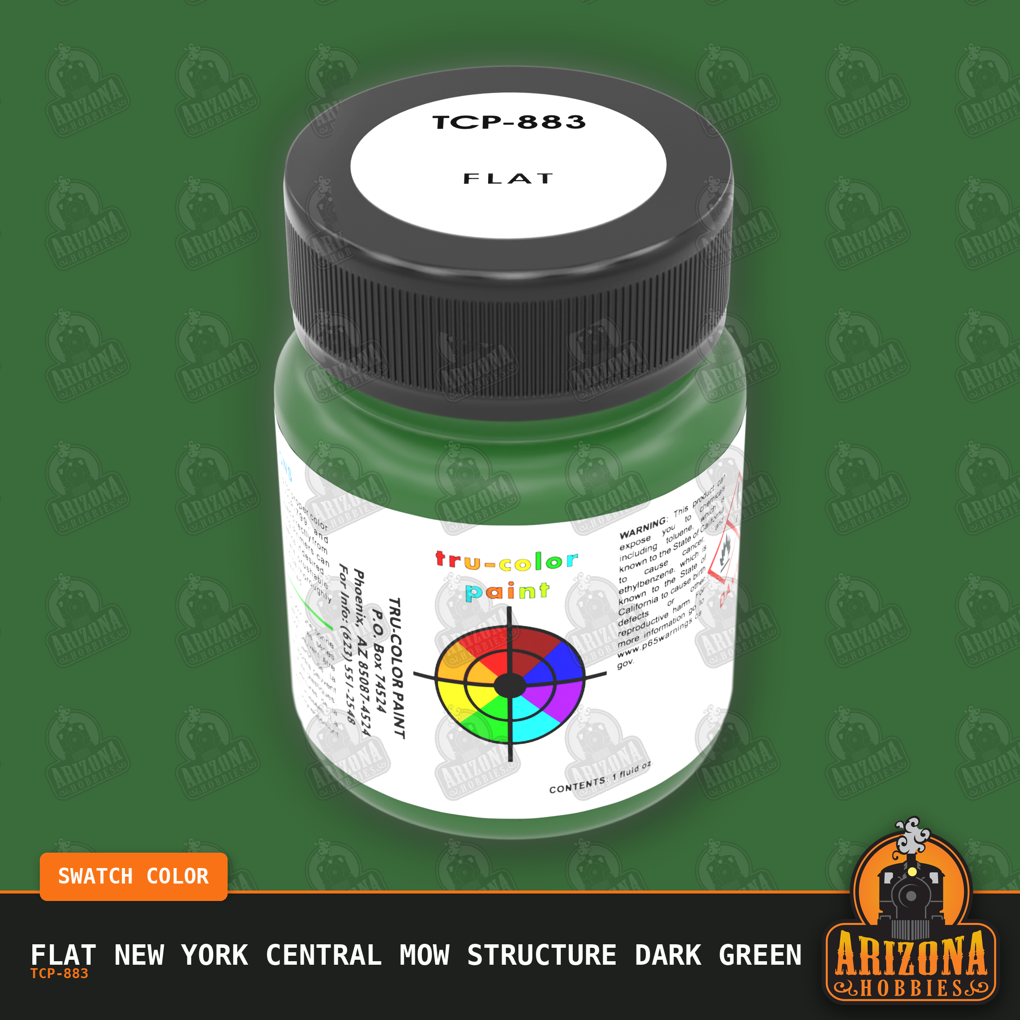 Flat New York Central MOW STRUCTURE DARK GREEN 1-oz bottle (Paint brush) SPECIAL ORDER ONLY-with color swatch-Arizona Hobbies