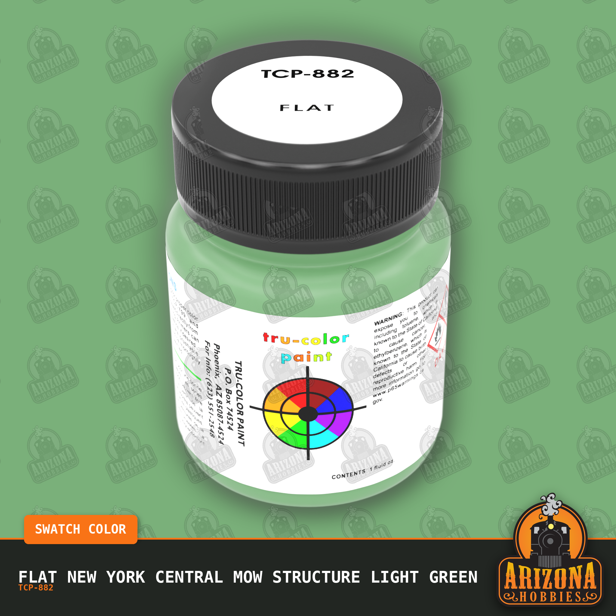 Flat New York Central MOW STRUCTURE LIGHT GREEN 1-oz bottle (Paint brush) SPECIAL ORDER ONLY-with color swatch-Arizona Hobbies