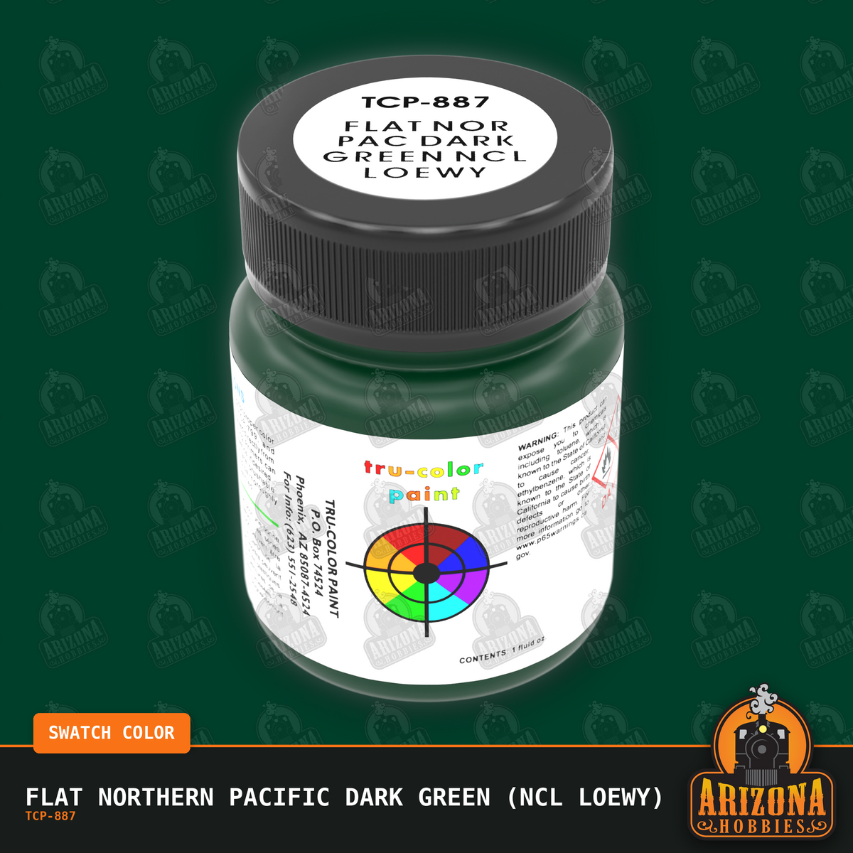 Flat Northern Pacific DARK GREEN (NCL Loewy) 1-oz bottle (Paint brush) SPECIAL ORDER ONLY-with color swatch-Arizona Hobbies