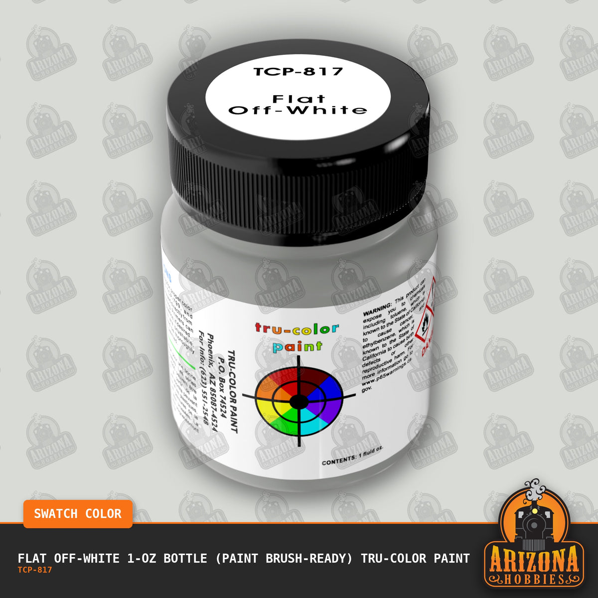 Flat OFF-WHITE 1-oz bottle (Paint brush) Tru-Color Paint-with color swatch-Arizona Hobbies