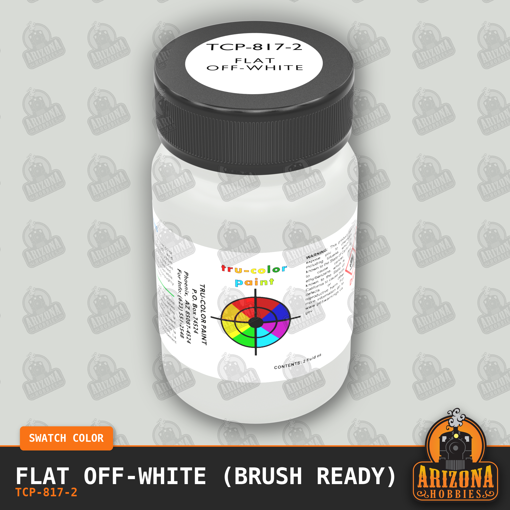 Flat OFF-WHITE 2-oz bottle (Paint brush) Tru-Color Paint SPECIAL ORDER ONLY-with color swatch-Arizona Hobbies
