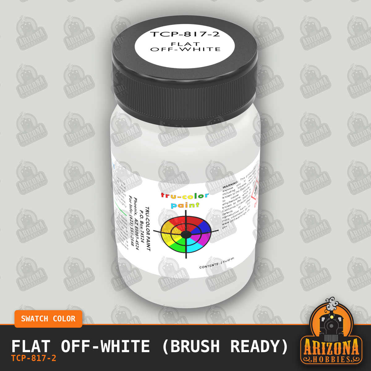 Flat OFF-WHITE 2-oz bottle (Paint brush) Tru-Color Paint SPECIAL ORDER ONLY-with color swatch-Arizona Hobbies