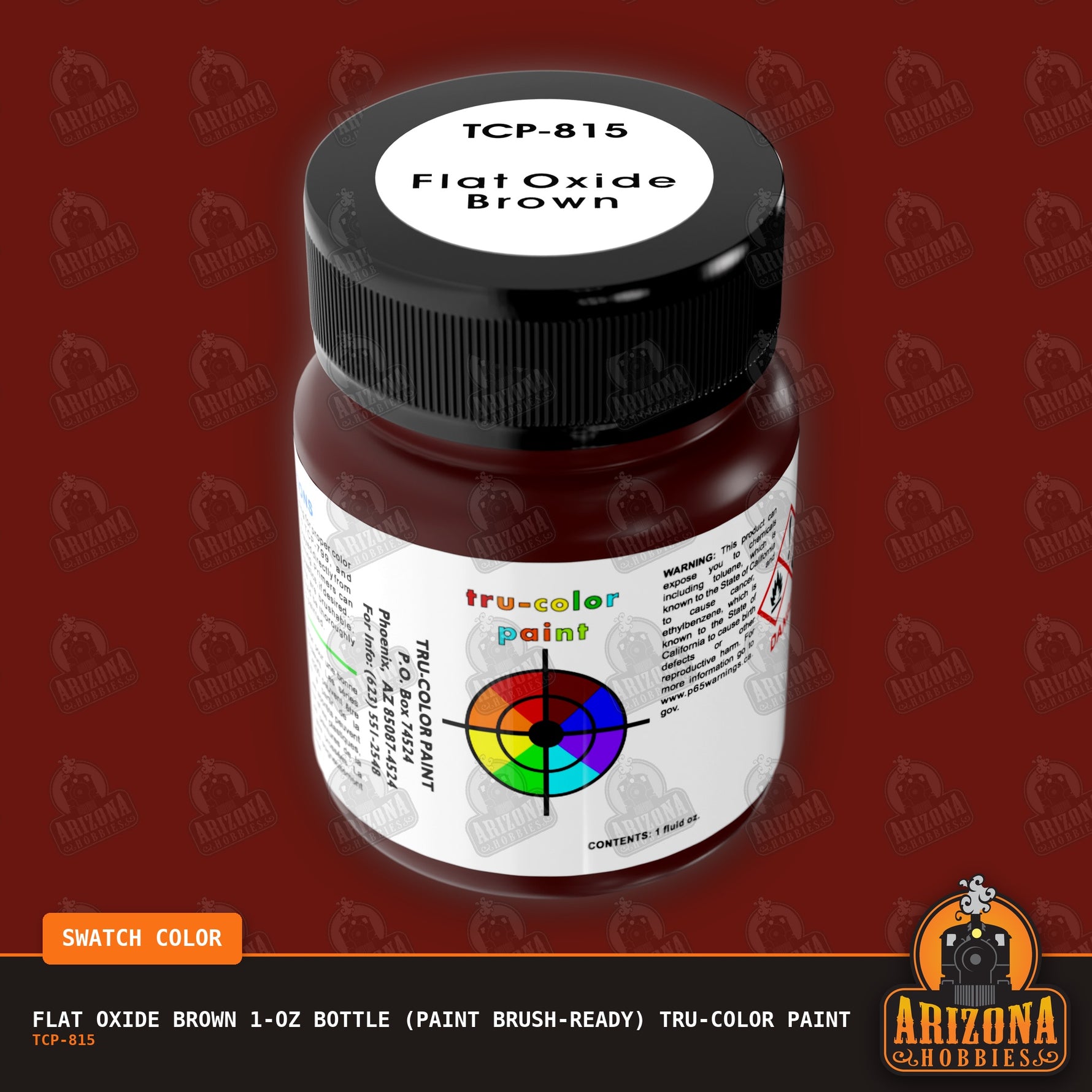 Flat OXIDE BROWN 1-oz bottle (Paint brush) Tru-Color Paint-with color swatch-Arizona Hobbies