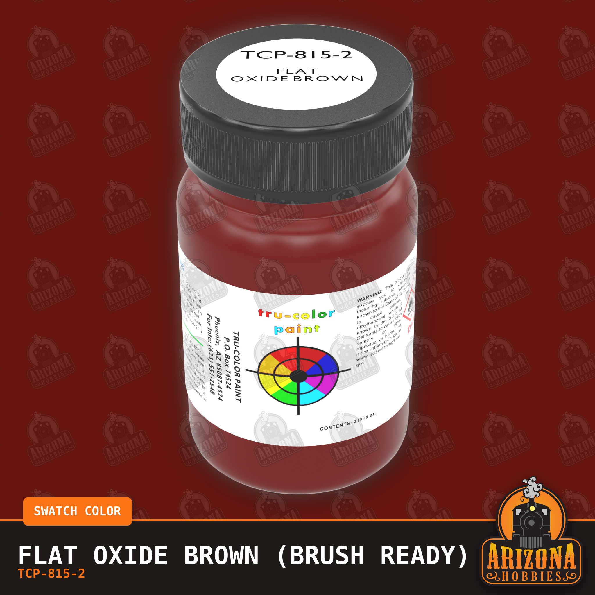 Flat OXIDE BROWN 2-oz bottle (Paint brush) Tru-Color Paint SPECIAL ORDER ONLY-with color swatch-Arizona Hobbies