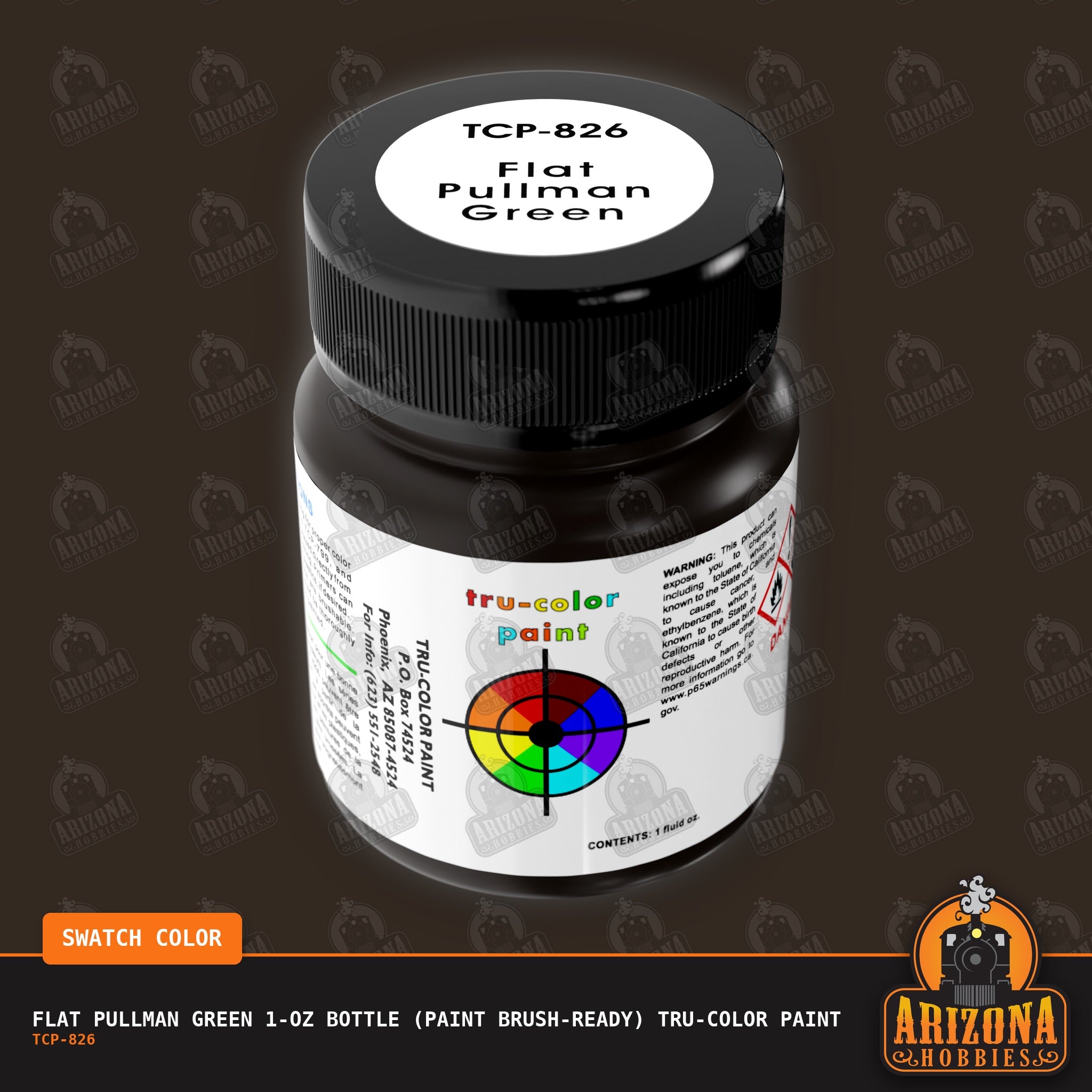 Flat PULLMAN GREEN 1-oz bottle (Paint brush) Tru-Color Paint-with color swatch-Arizona Hobbies