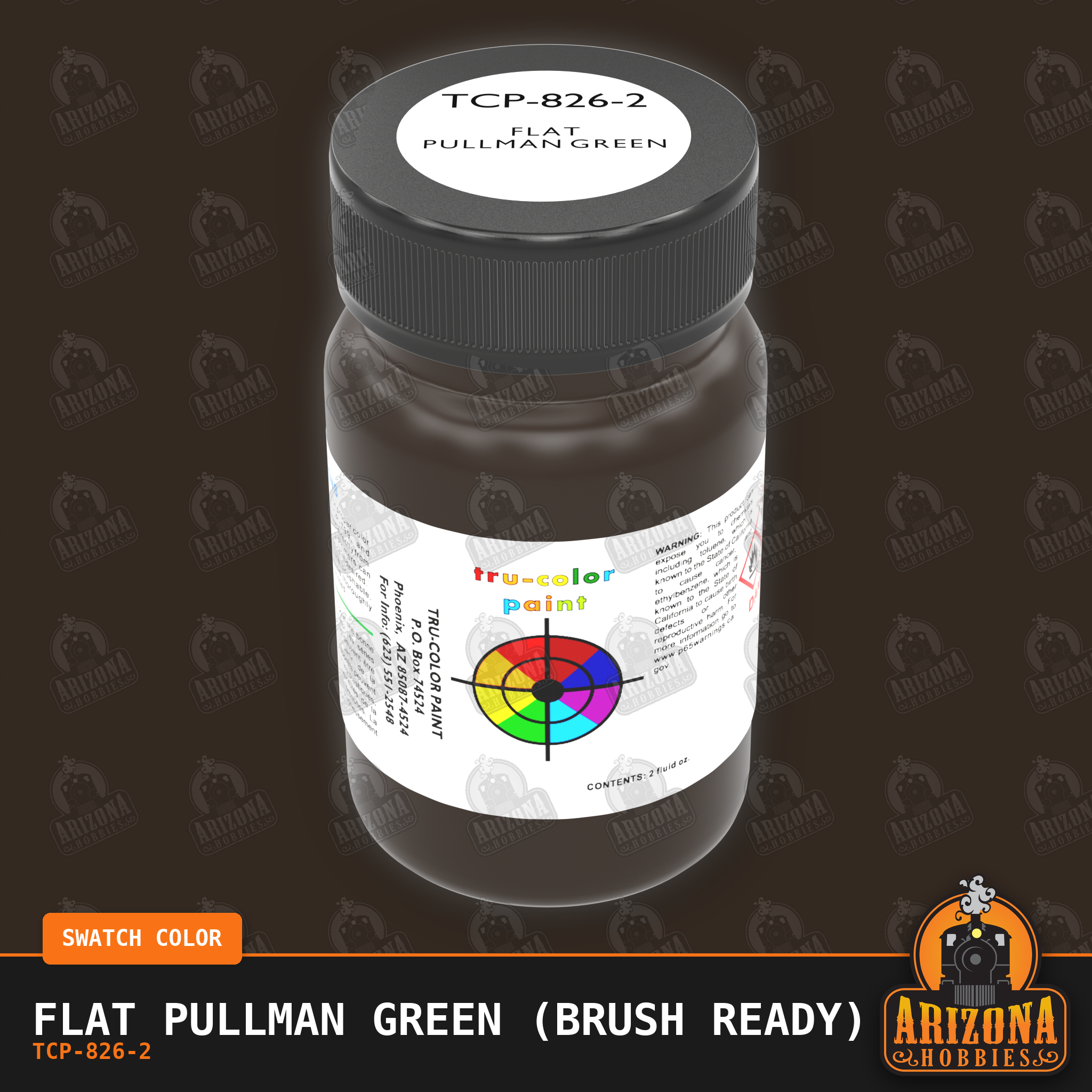 Flat PULLMAN GREEN 2-oz bottle (Paint brush) Tru-Color Paint SPECIAL ORDER ONLY-with color swatch-Arizona Hobbies