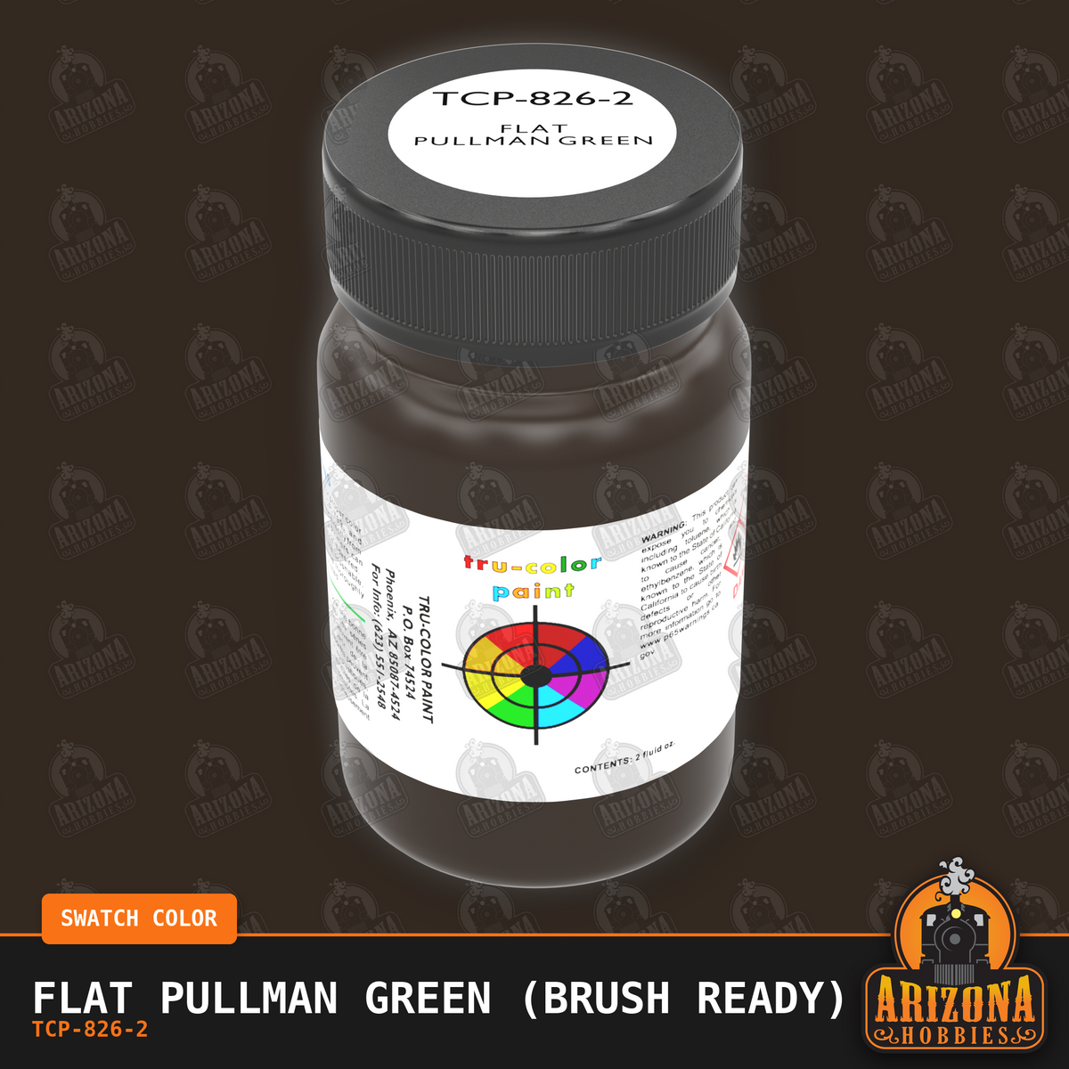 Flat PULLMAN GREEN 2-oz bottle (Paint brush) Tru-Color Paint SPECIAL ORDER ONLY-with color swatch-Arizona Hobbies