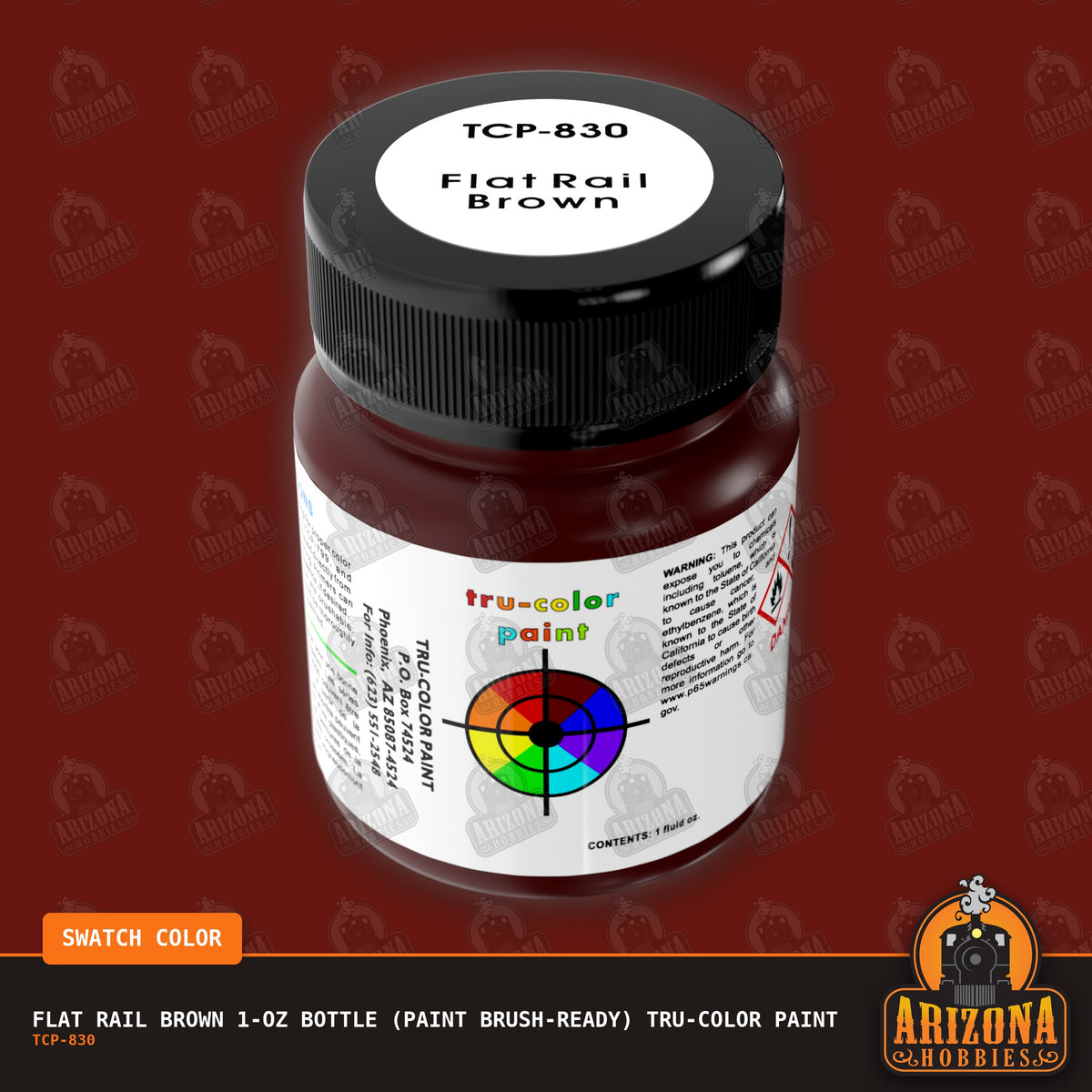Flat RAIL BROWN 1-oz bottle (Paint brush) Tru-Color Paint-with color swatch-Arizona Hobbies
