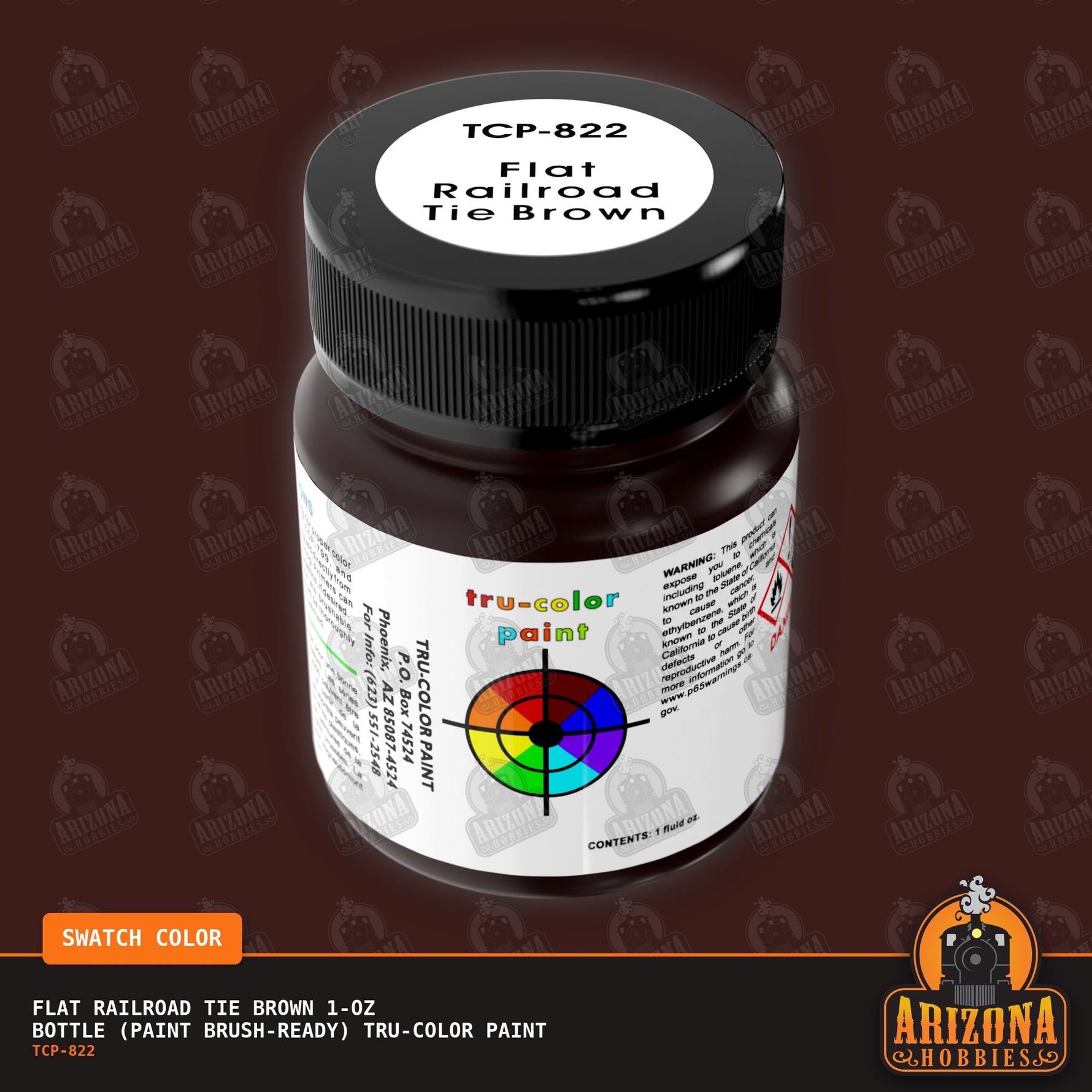 Flat RAILROAD TIE BROWN 1-oz bottle (Paint brush) Tru-Color Paint-with color swatch-Arizona Hobbies