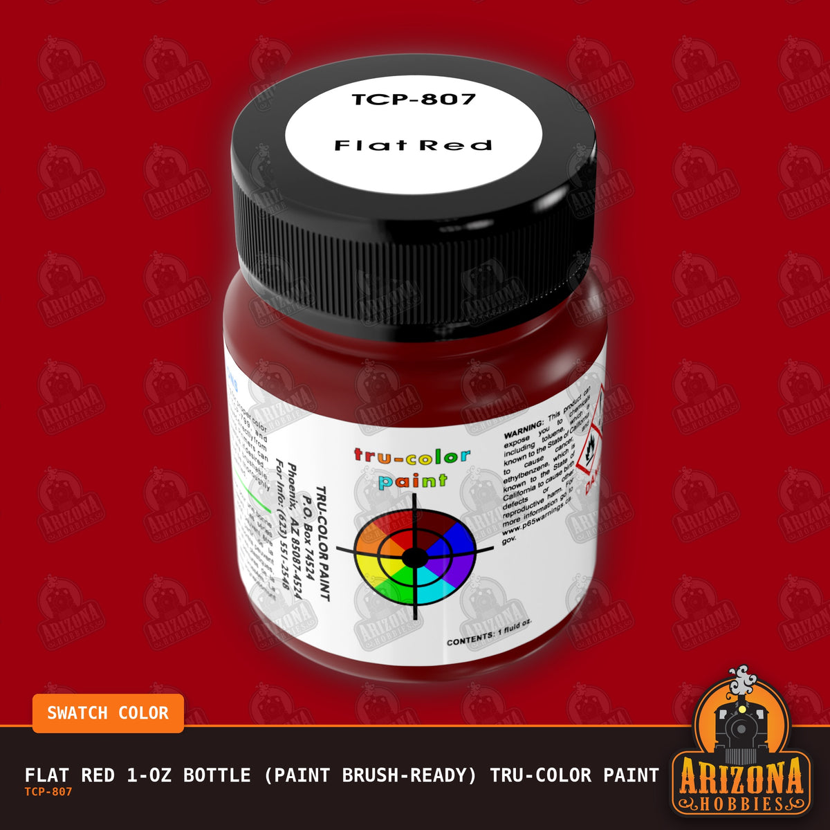 Flat RED 1-oz bottle (Paint brush) Tru-Color Paint-with color swatch-Arizona Hobbies