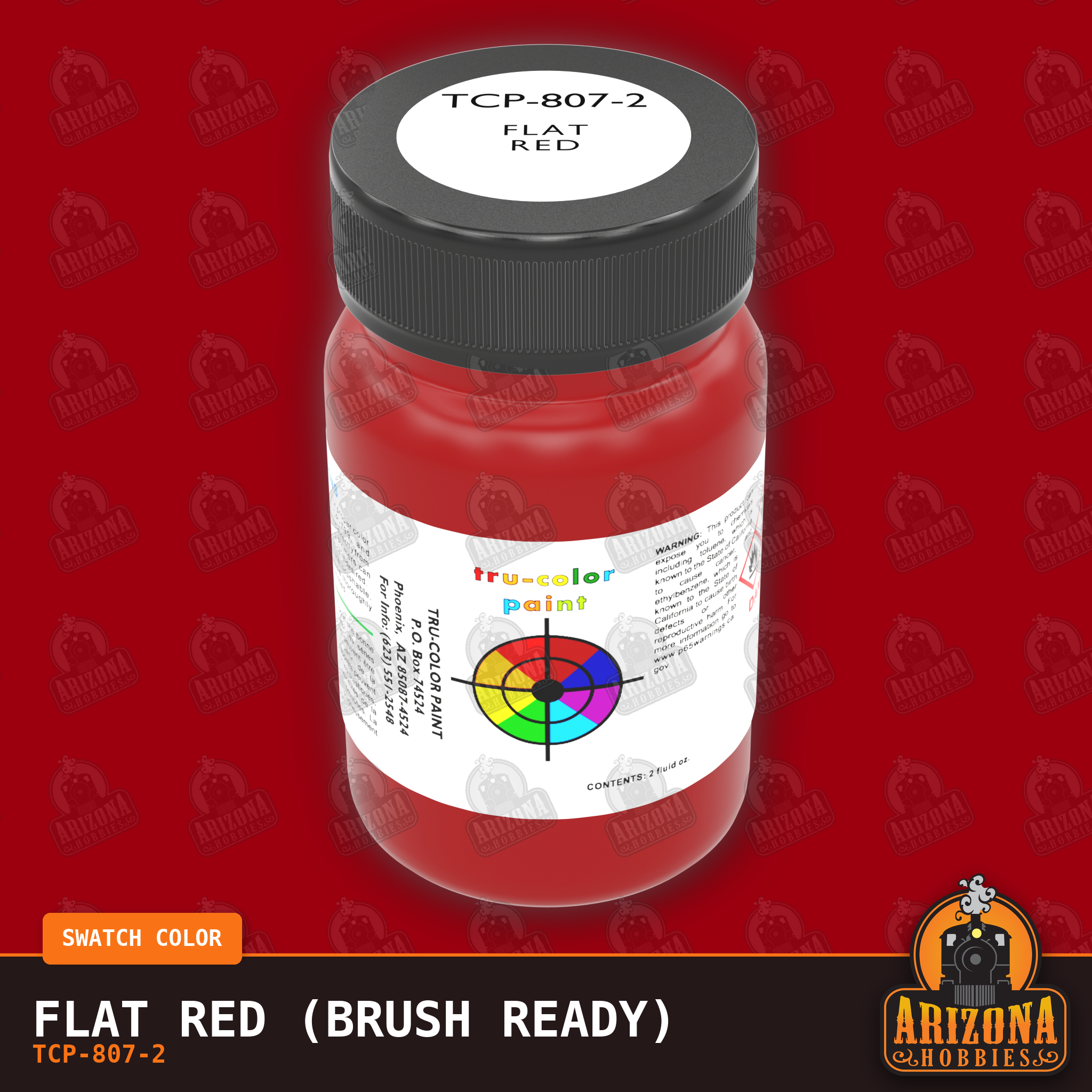 Flat RED 2-oz bottle (Paint brush) Tru-Color Paint SPECIAL ORDER ONLY-with color swatch-Arizona Hobbies