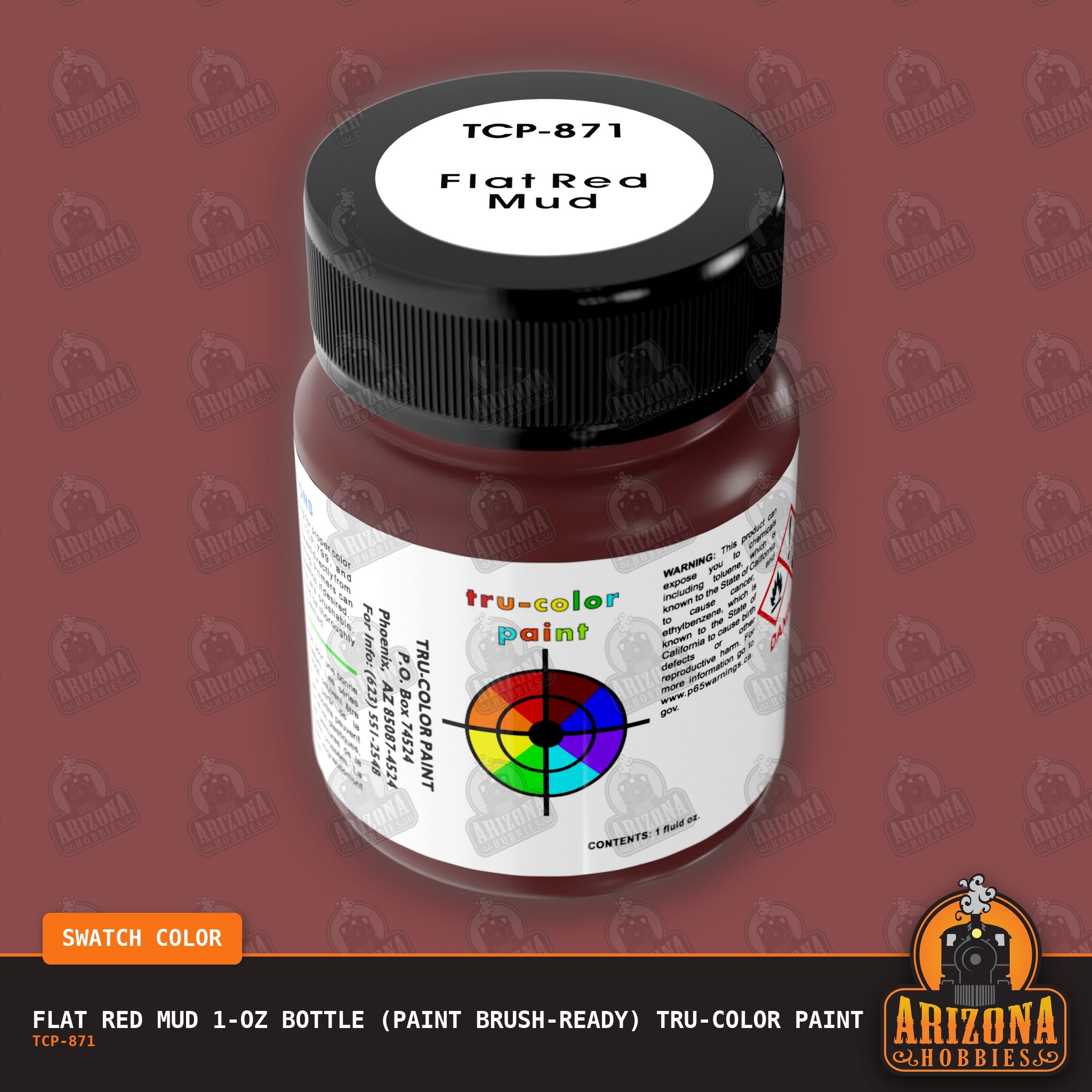Flat RED MUD 1-oz bottle (Paint brush) Tru-Color Paint-with color swatch-Arizona Hobbies