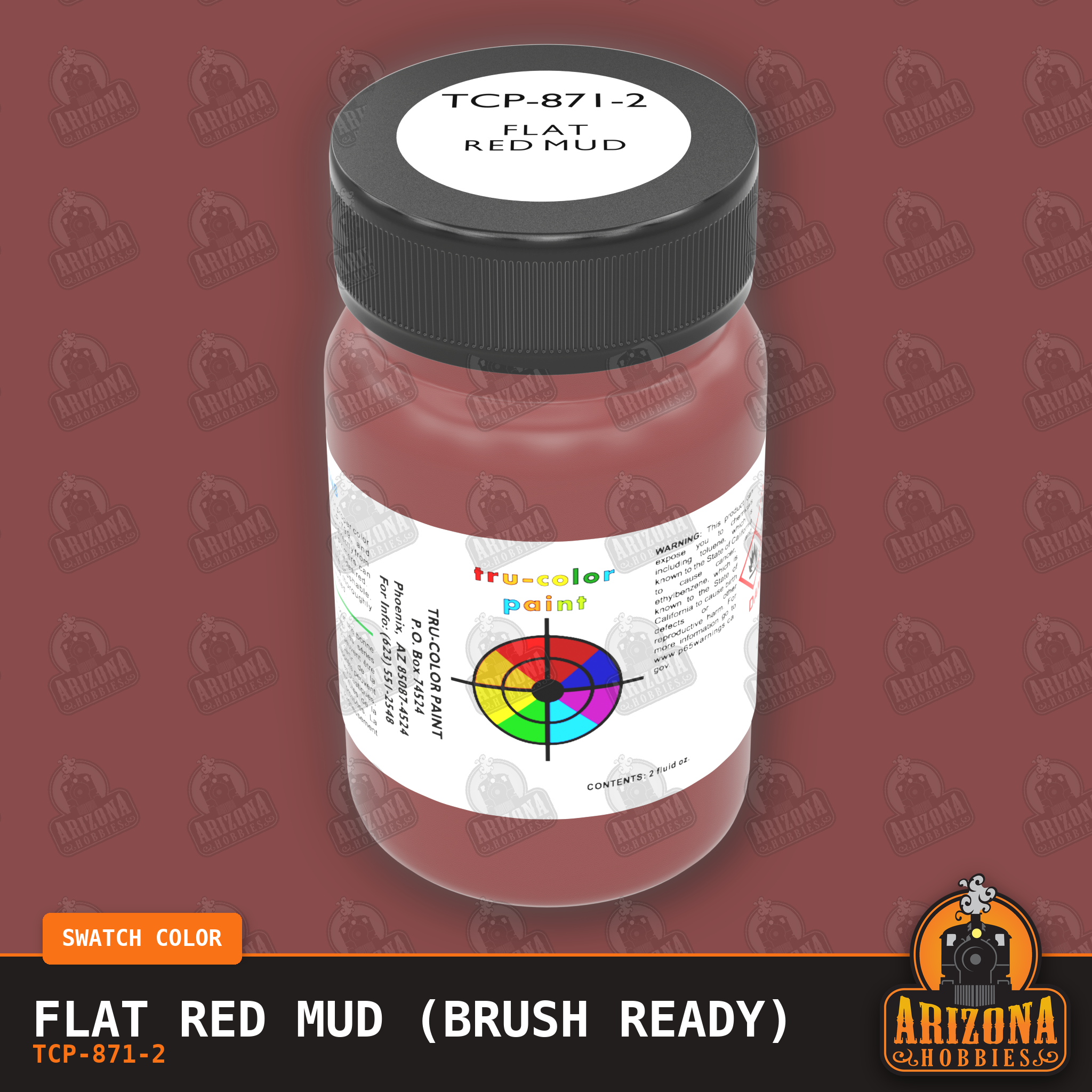Flat RED MUD 2-oz bottle (Paint brush) Tru-Color Paint SPECIAL ORDER ONLY-with color swatch-Arizona Hobbies