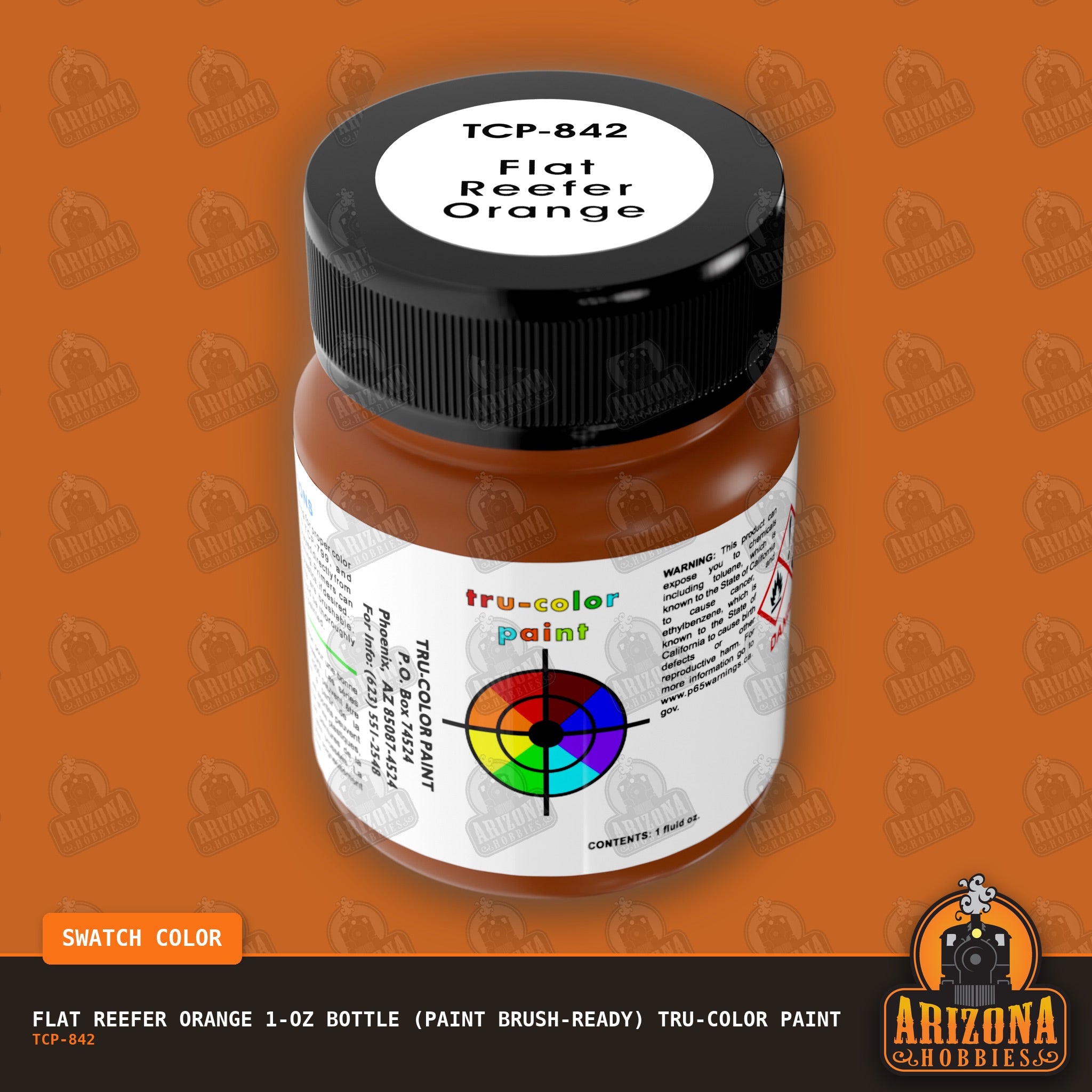 Flat REEFER ORANGE 1-oz bottle (Paint brush) Tru-Color Paint-with color swatch-Arizona Hobbies