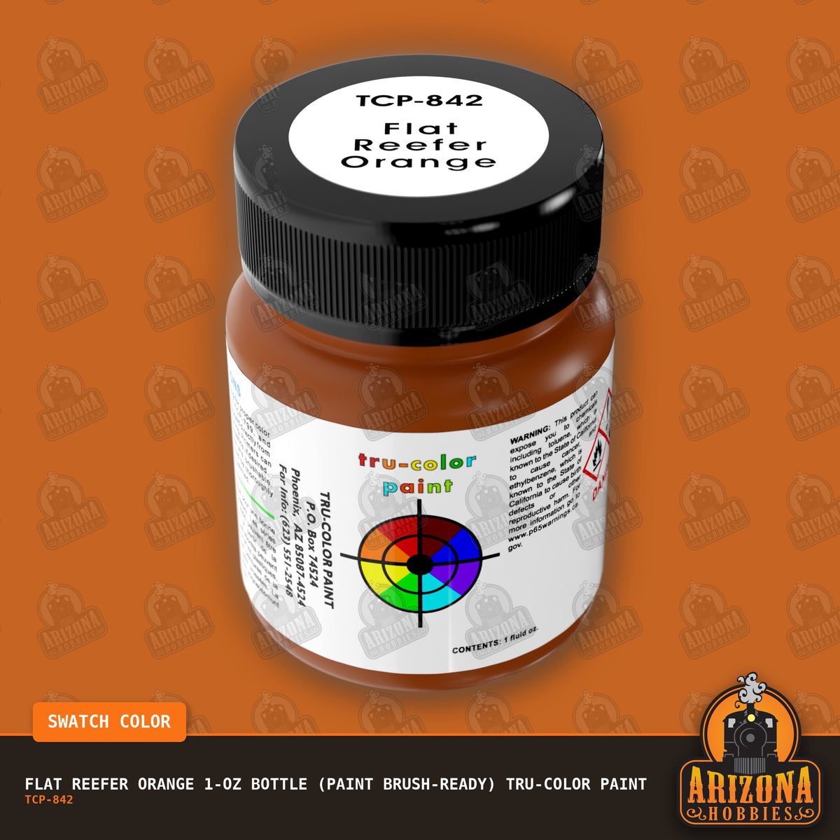 Flat REEFER ORANGE 1-oz bottle (Paint brush) Tru-Color Paint-with color swatch-Arizona Hobbies