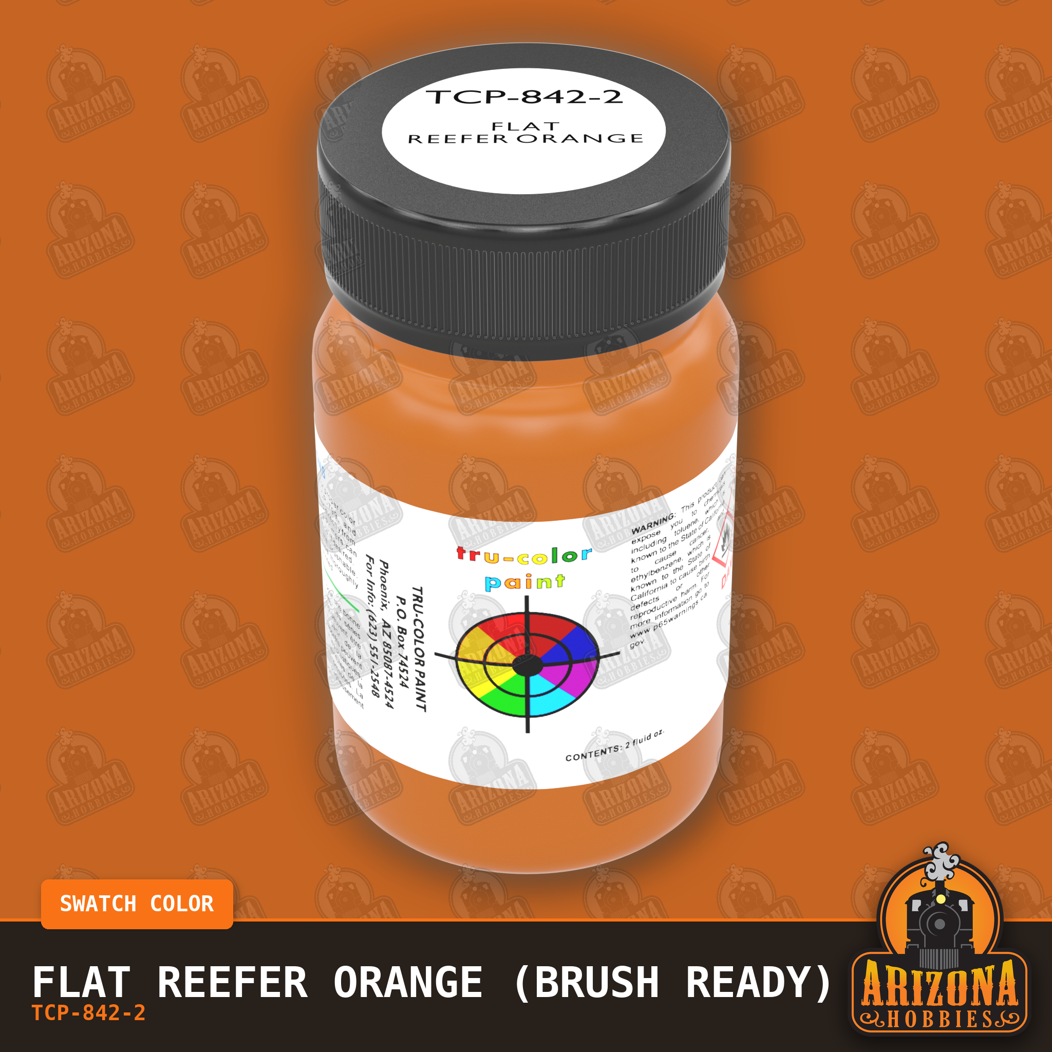 Flat REEFER ORANGE 2-oz bottle (Paint brush) Tru-Color Paint SPECIAL ORDER ONLY-with color swatch-Arizona Hobbies