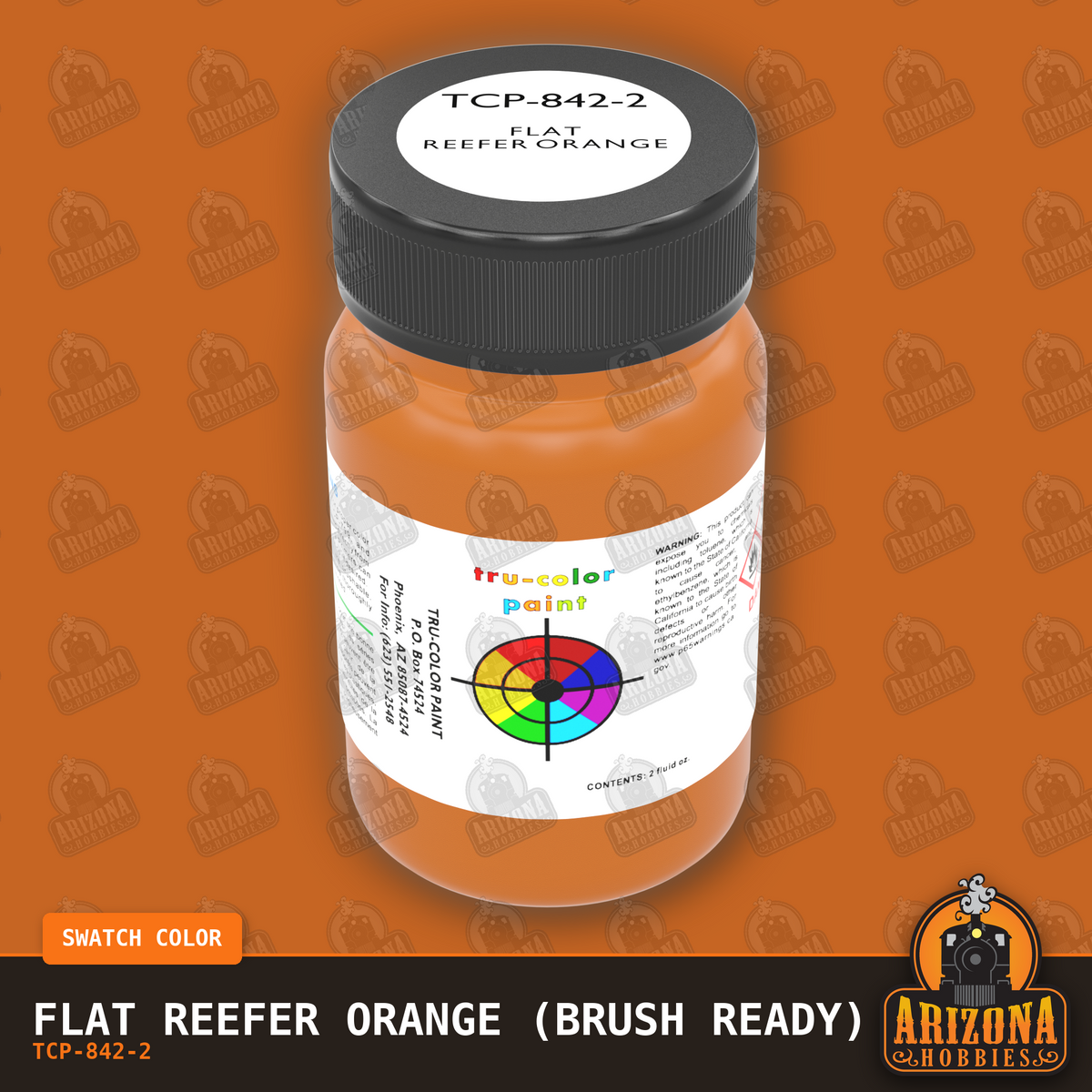 Flat REEFER ORANGE 2-oz bottle (Paint brush) Tru-Color Paint SPECIAL ORDER ONLY-with color swatch-Arizona Hobbies