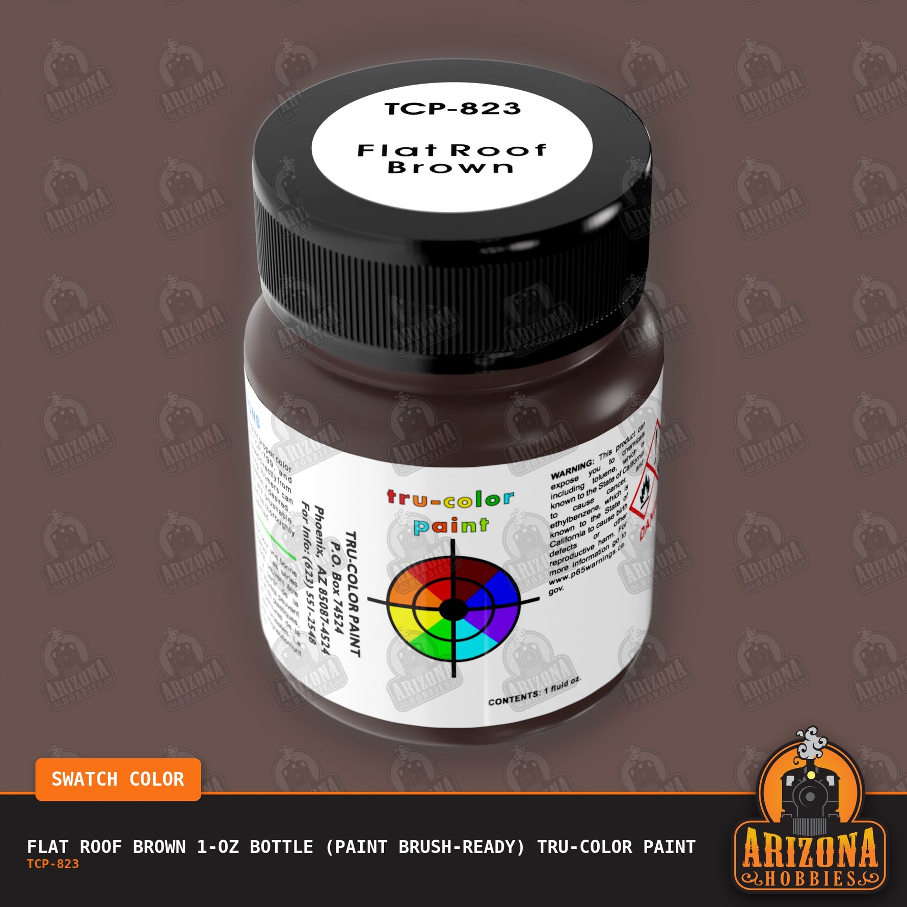 Flat ROOF BROWN 1-oz bottle (Paint brush) Tru-Color Paint-with color swatch-Arizona Hobbies