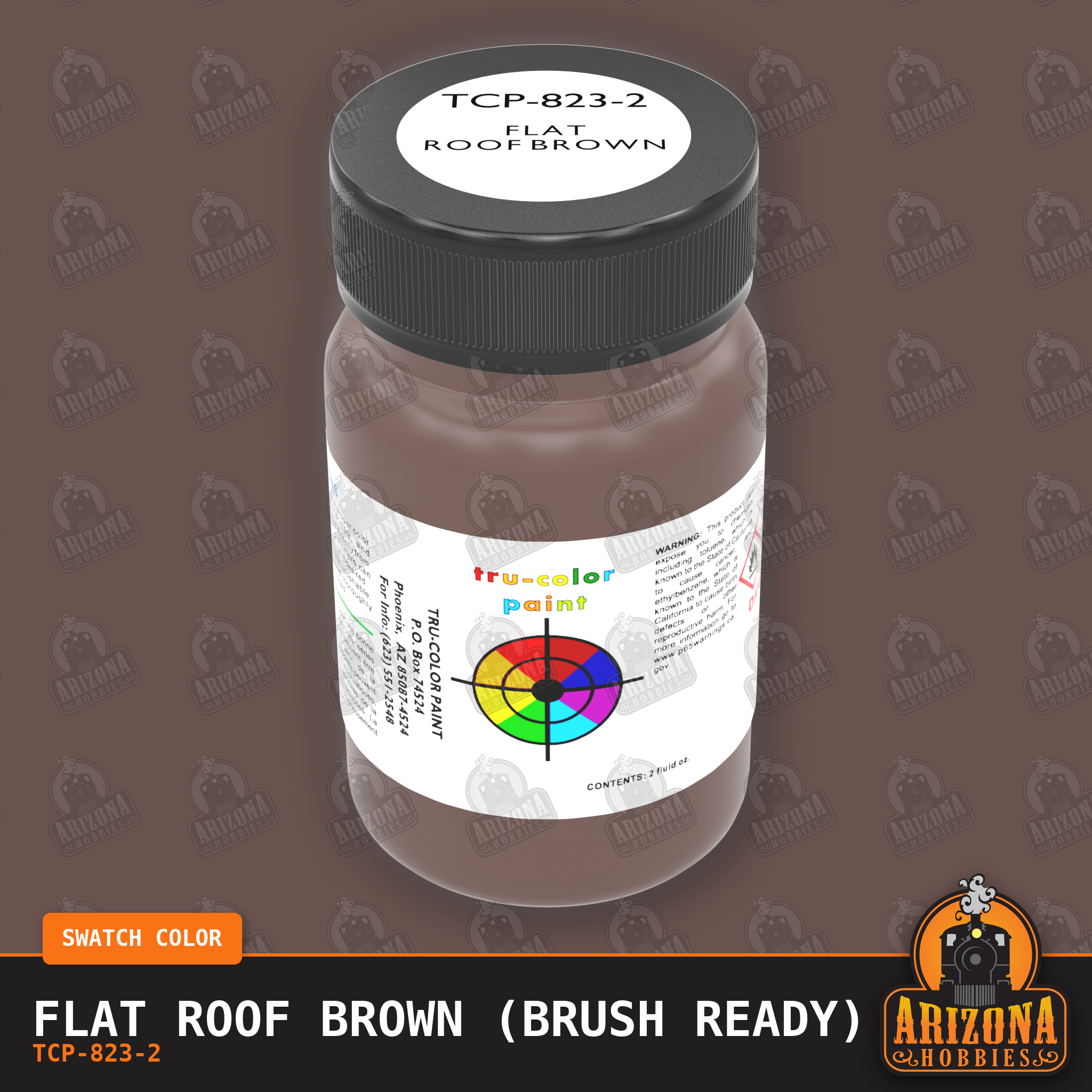 Flat ROOF BROWN 2-oz bottle (Paint brush) Tru-Color Paint SPECIAL ORDER ONLY-with color swatch-Arizona Hobbies