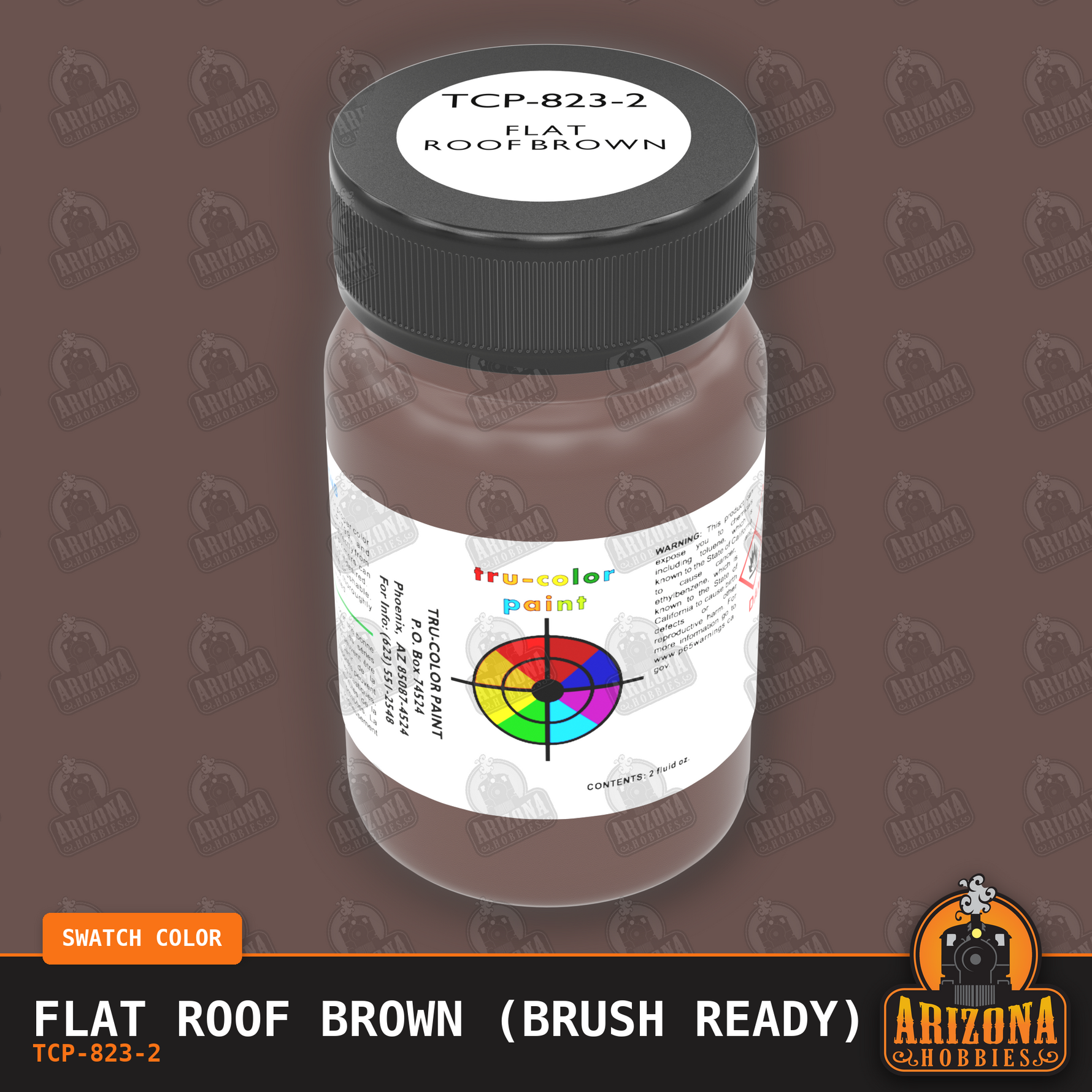 Flat ROOF BROWN 2-oz bottle (Paint brush) Tru-Color Paint SPECIAL ORDER ONLY-with color swatch-Arizona Hobbies