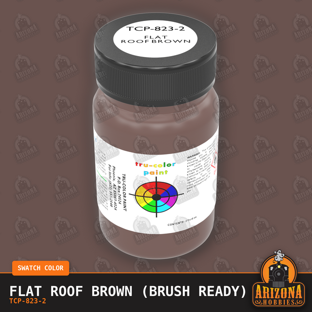 Flat ROOF BROWN 2-oz bottle (Paint brush) Tru-Color Paint SPECIAL ORDER ONLY-with color swatch-Arizona Hobbies