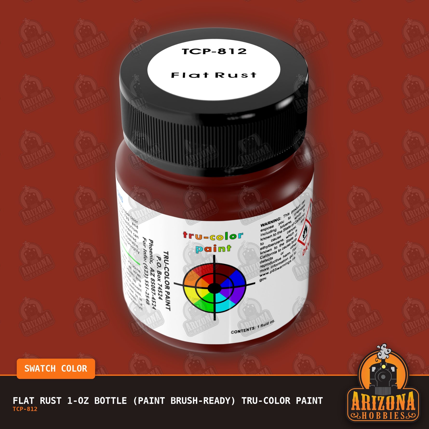 Flat RUST 1-oz bottle (Paint brush) Tru-Color Paint-with color swatch-Arizona Hobbies