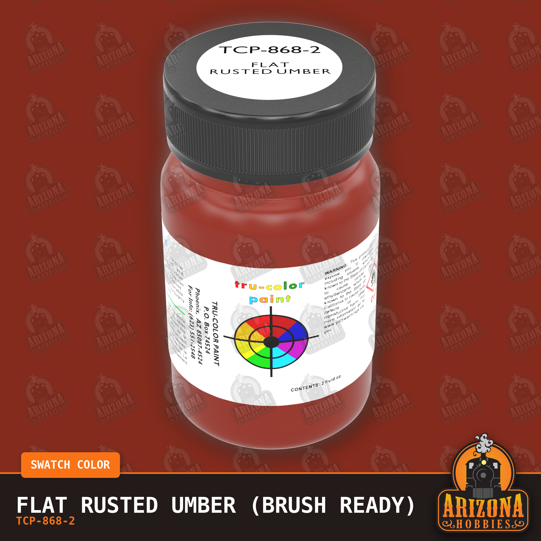 Flat RUSTED UMBER 2-oz bottle (Paint brush) Tru-Color Paint SPECIAL ORDER ONLY-with color swatch-Arizona Hobbies