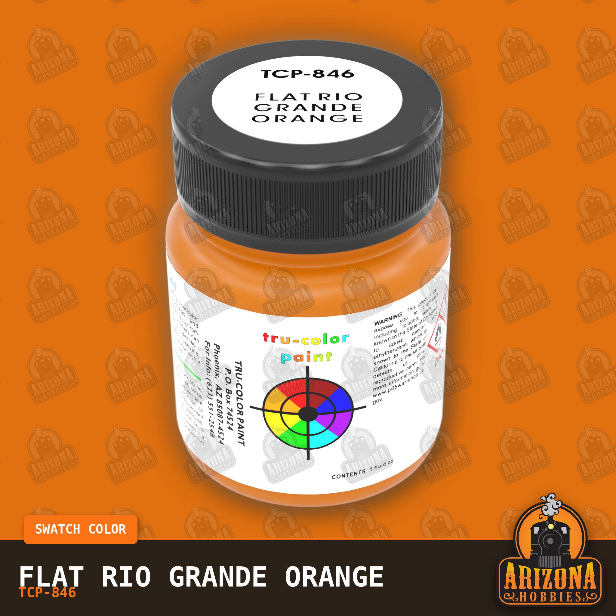 Flat Rio Grande ORANGE 1-oz bottle (Paint brush) Tru-Color Paint-with color swatch-Arizona Hobbies