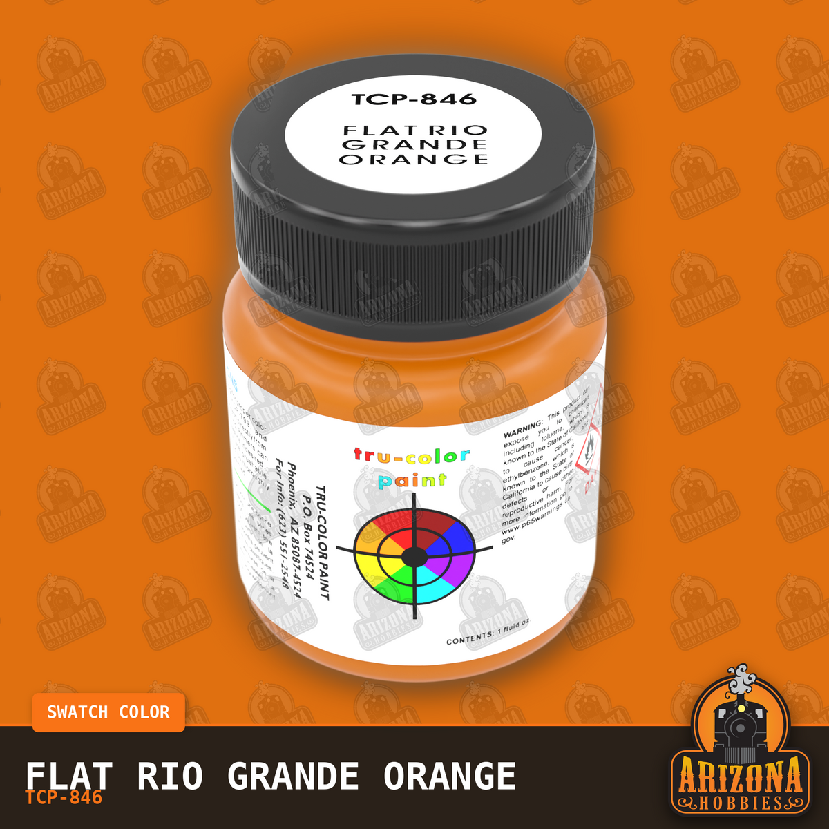 Flat Rio Grande ORANGE 1-oz bottle (Paint brush) Tru-Color Paint-with color swatch-Arizona Hobbies