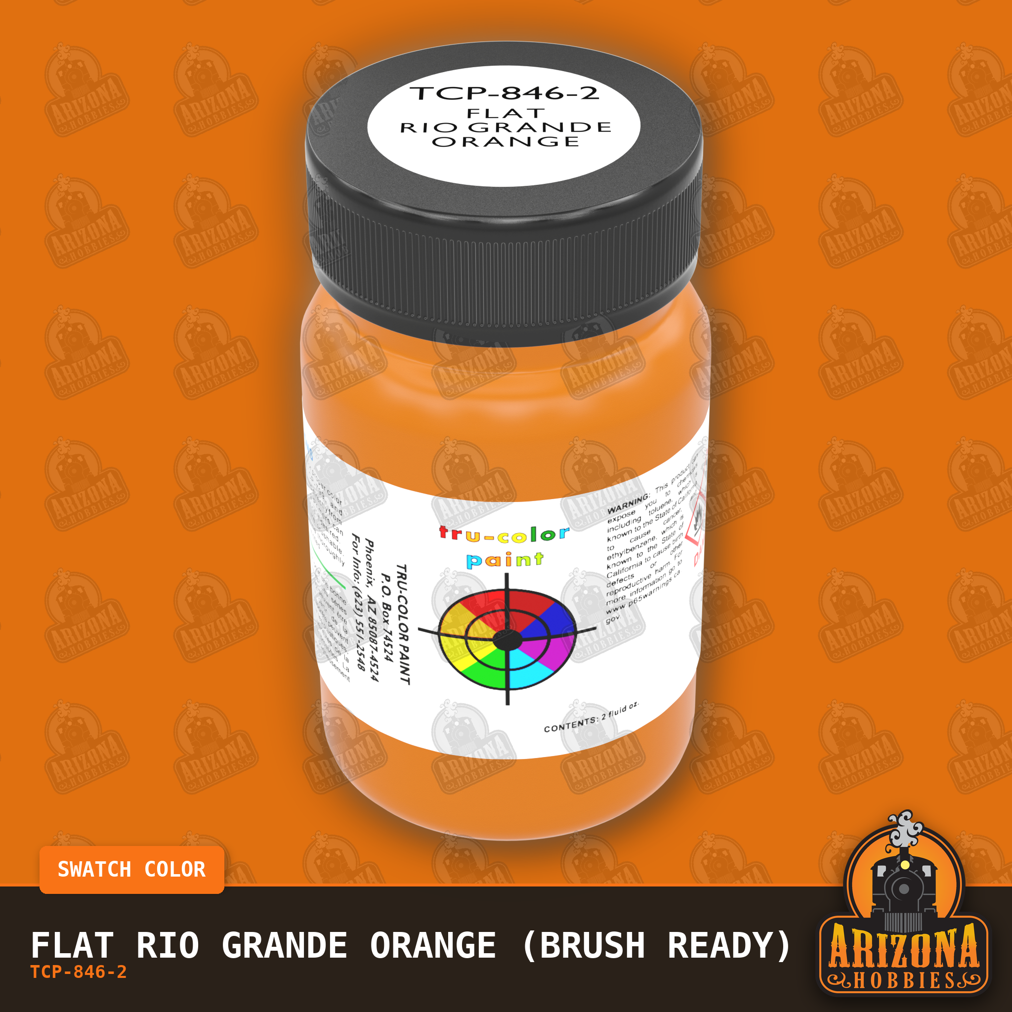 Flat Rio Grande ORANGE 2-oz bottle (Paint brush) Tru-Color Paint SPECIAL ORDER ONLY-with color swatch-Arizona Hobbies