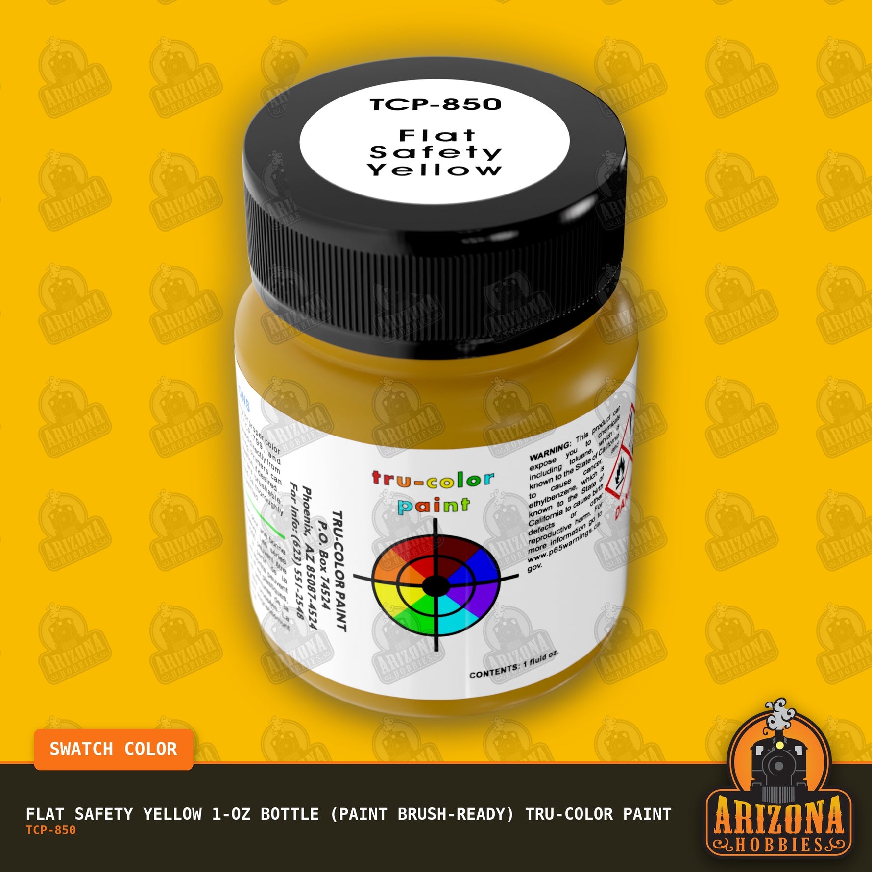 Flat SAFETY YELLOW 1-oz bottle (Paint brush) Tru-Color Paint-with color swatch-Arizona Hobbies