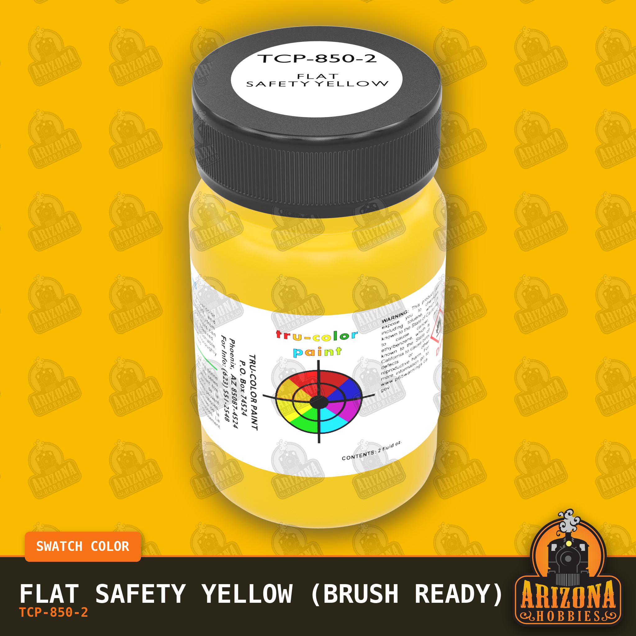 Flat SAFETY YELLOW 2-oz bottle (Paint brush) Tru-Color Paint SPECIAL ORDER ONLY-with color swatch-Arizona Hobbies