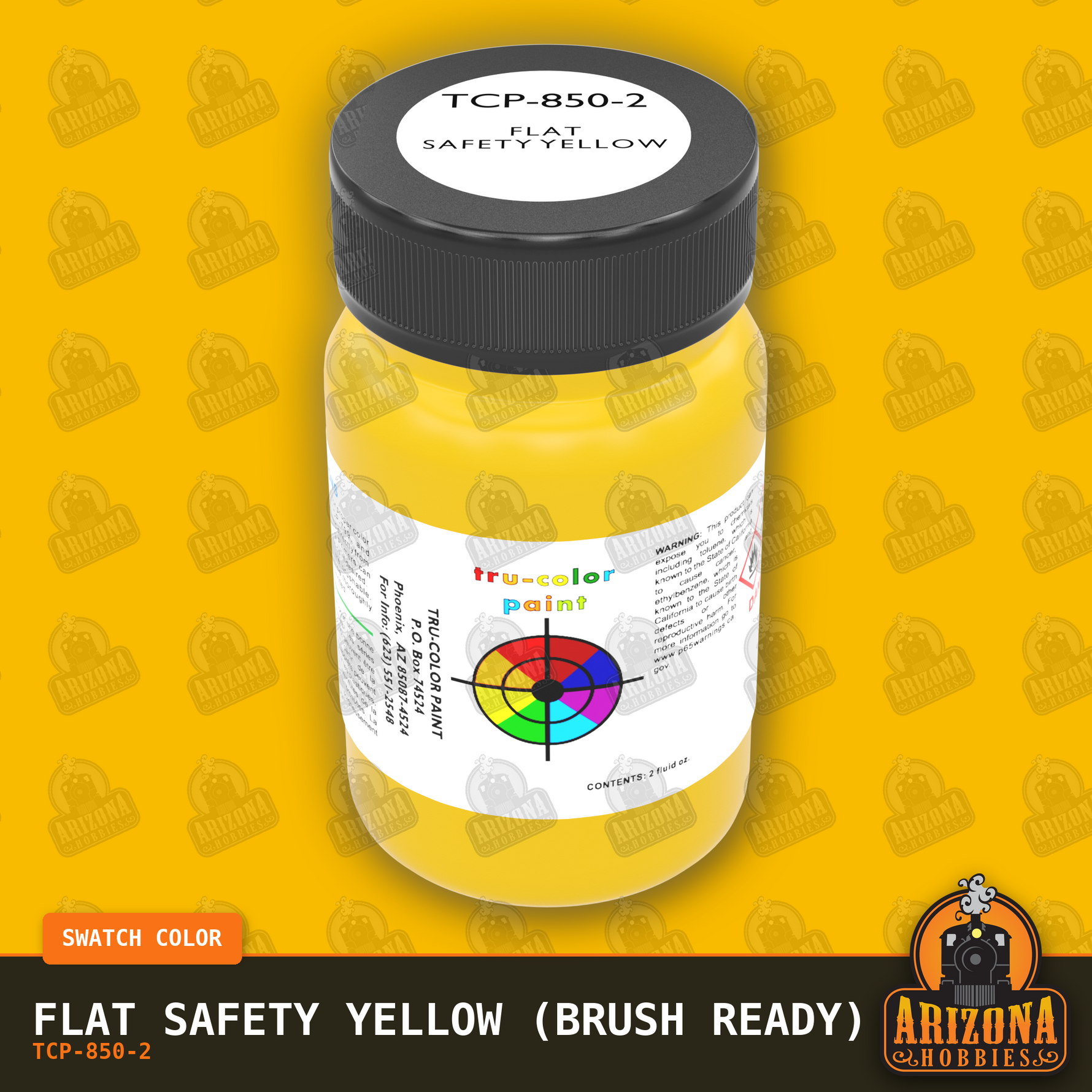 Flat SAFETY YELLOW 2-oz bottle (Paint brush) Tru-Color Paint SPECIAL ORDER ONLY-with color swatch-Arizona Hobbies