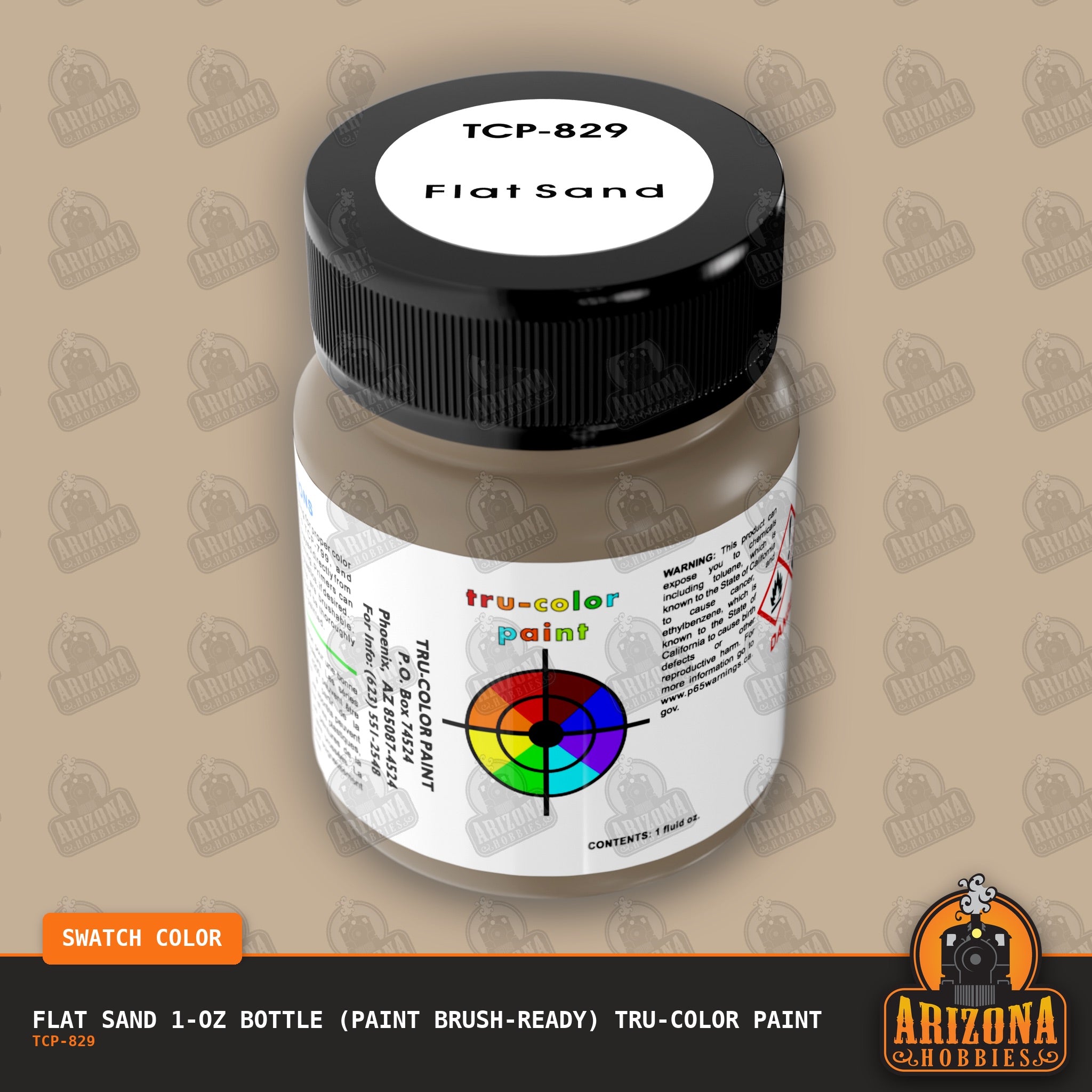 Flat SAND 1-oz bottle (Paint brush) Tru-Color Paint-with color swatch-Arizona Hobbies