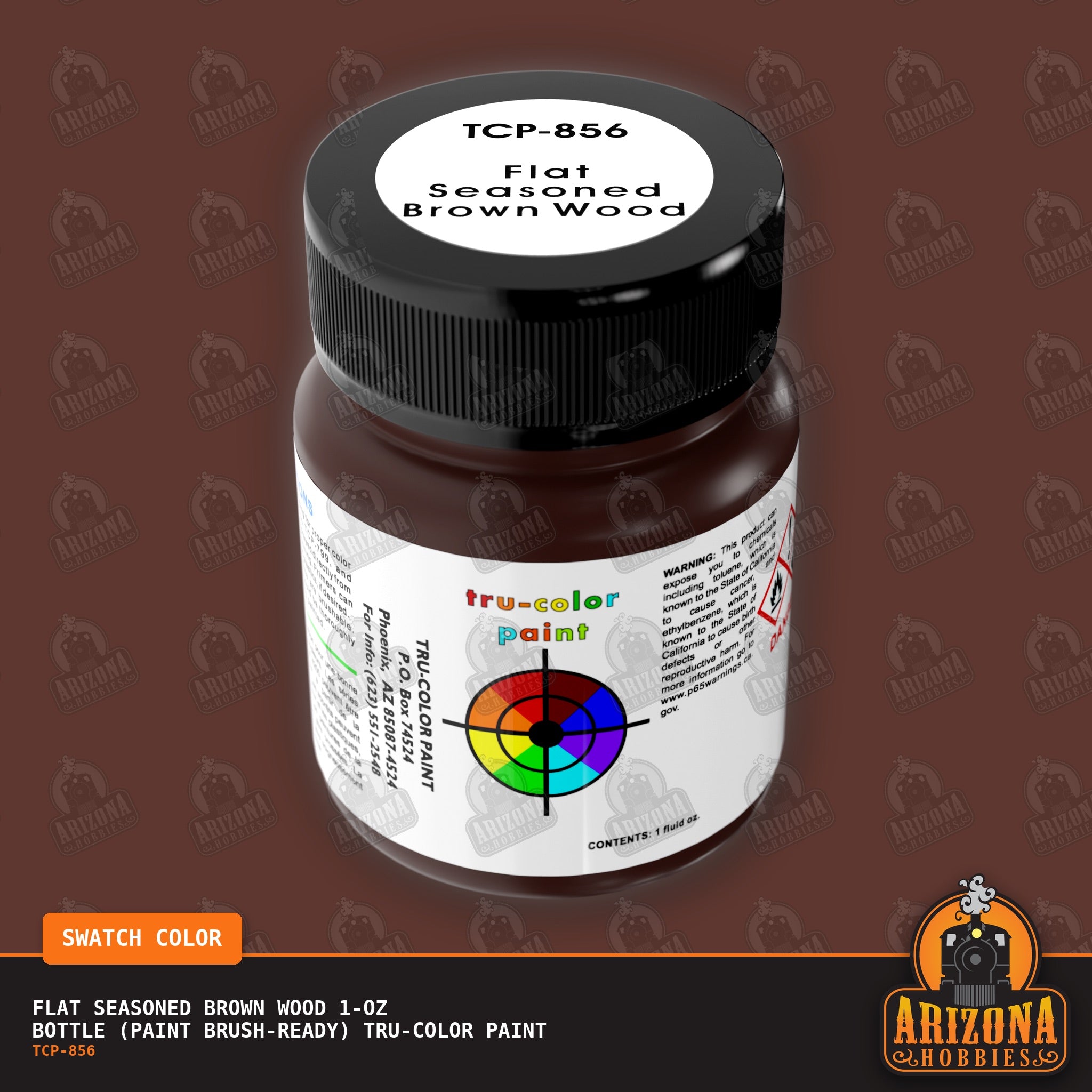Flat SEASONED BROWN WOOD 1-oz bottle (Paint brush) Tru-Color Paint-with color swatch-Arizona Hobbies