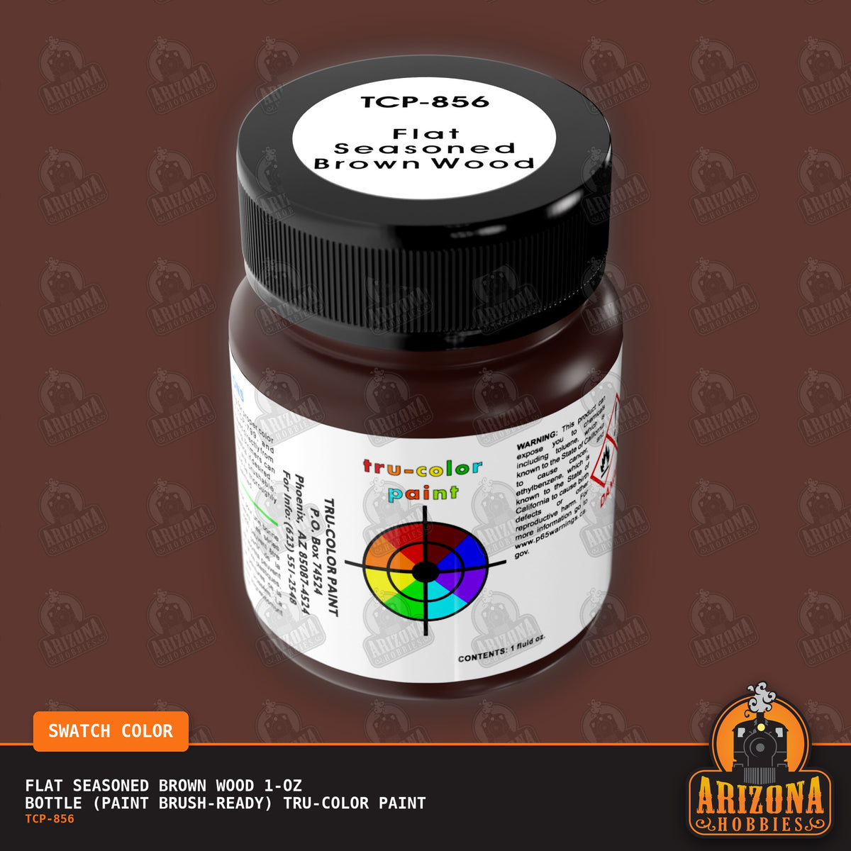 Flat SEASONED BROWN WOOD 1-oz bottle (Paint brush) Tru-Color Paint-with color swatch-Arizona Hobbies