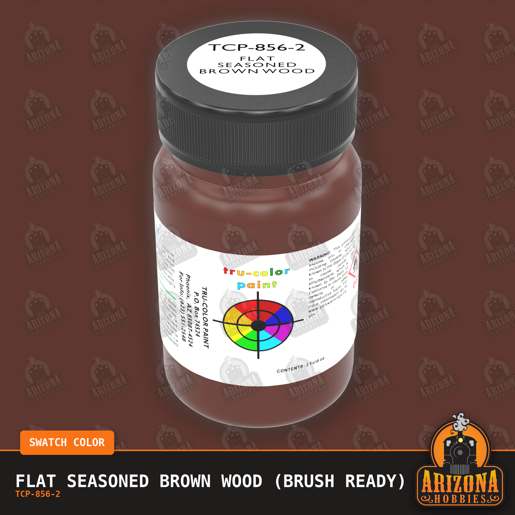 Flat SEASONED BROWN WOOD 2-oz bottle (Paint brush) Tru-Color Paint SPECIAL ORDER ONLY-with color swatch-Arizona Hobbies