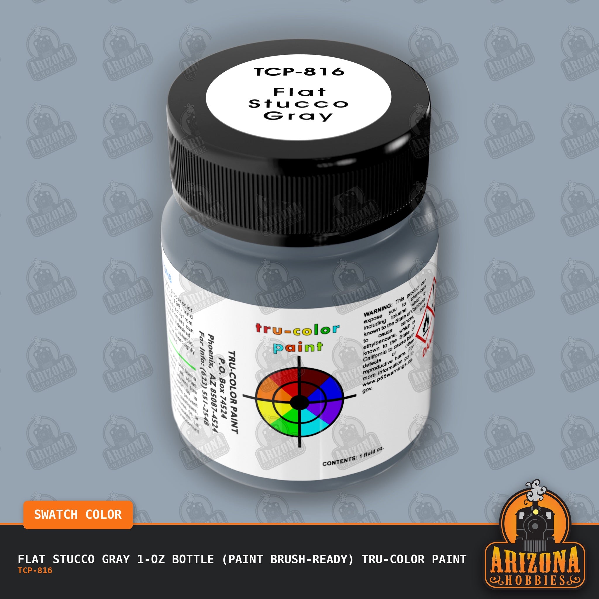 Flat STUCCO GRAY 1-oz bottle (Paint brush) Tru-Color Paint-with color swatch-Arizona Hobbies