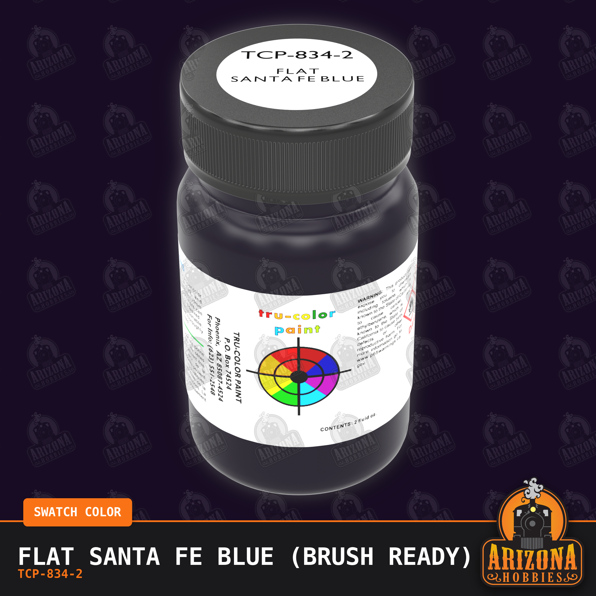 Flat Santa Fe BLUE 2-oz bottle (Paint brush) Tru-Color Paint SPECIAL ORDER ONLY-with color swatch-Arizona Hobbies