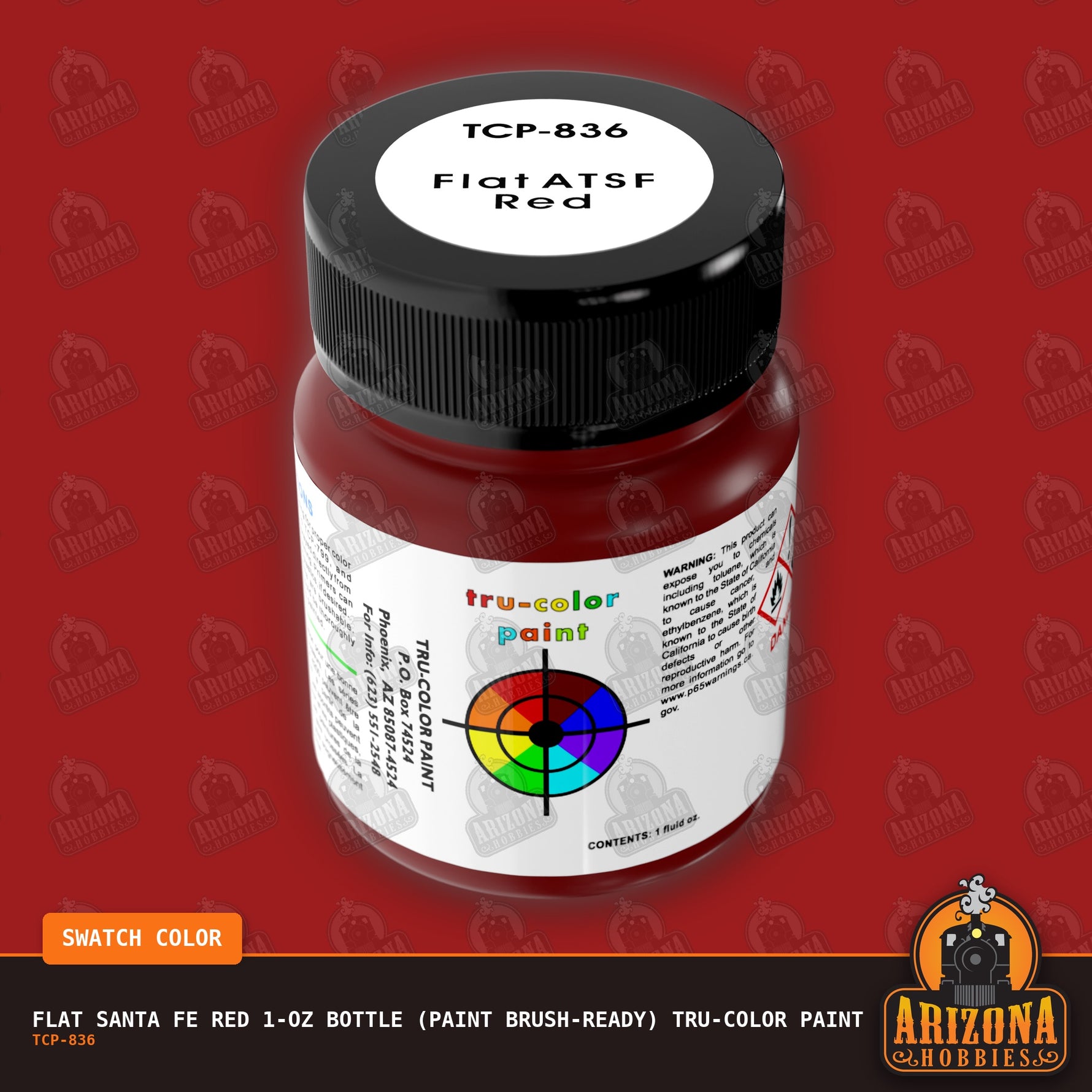Flat Santa Fe RED 1-oz bottle (Paint brush) Tru-Color Paint-with color swatch-Arizona Hobbies