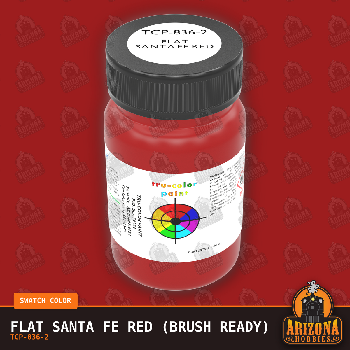 Flat Santa Fe RED 2-oz bottle (Paint brush) Tru-Color Paint SPECIAL ORDER ONLY-with color swatch-Arizona Hobbies