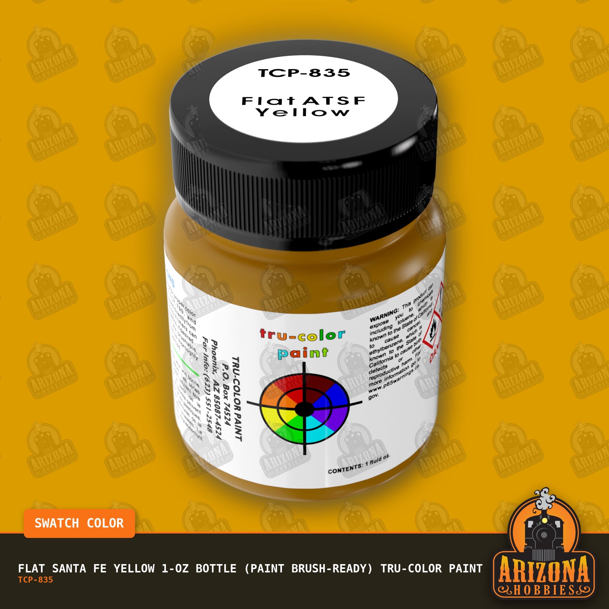Flat Santa Fe YELLOW 1-oz bottle (Paint brush) Tru-Color Paint-with color swatch-Arizona Hobbies