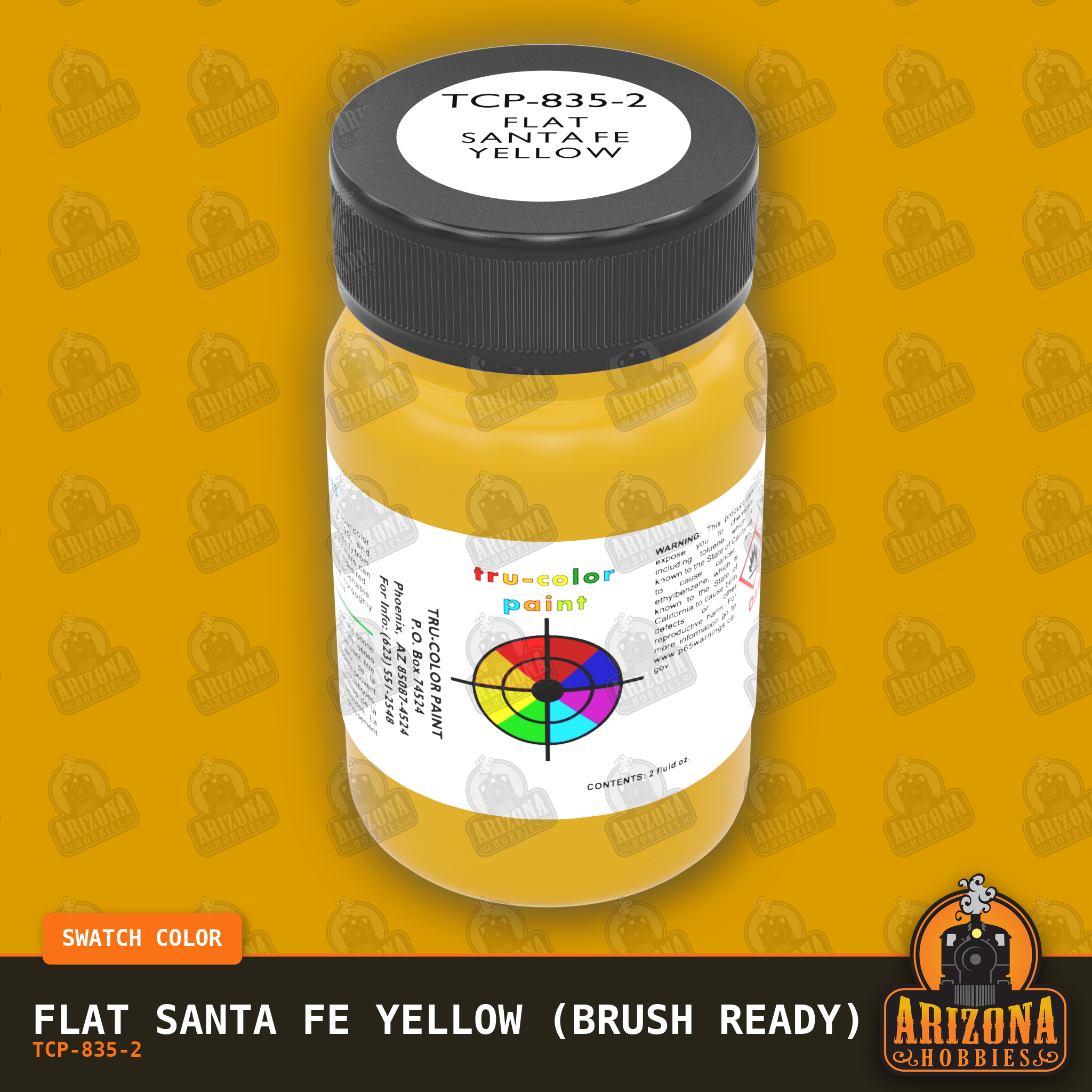 Flat Santa Fe YELLOW 2-oz bottle (Paint brush) Tru-Color Paint SPECIAL ORDER ONLY-with color swatch-Arizona Hobbies