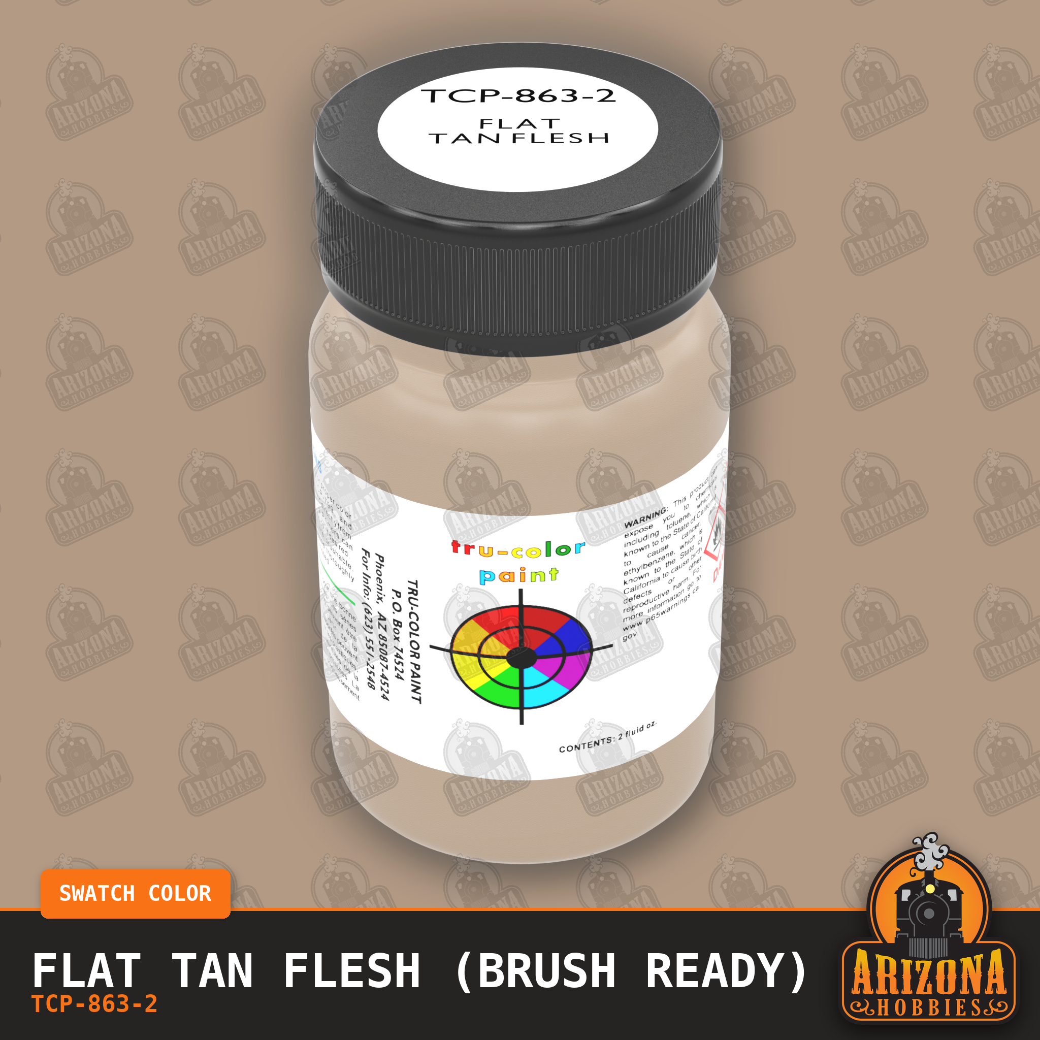 Flat TAN FLESH 2-oz bottle (Paint brush) Tru-Color Paint SPECIAL ORDER ONLY-with color swatch-Arizona Hobbies